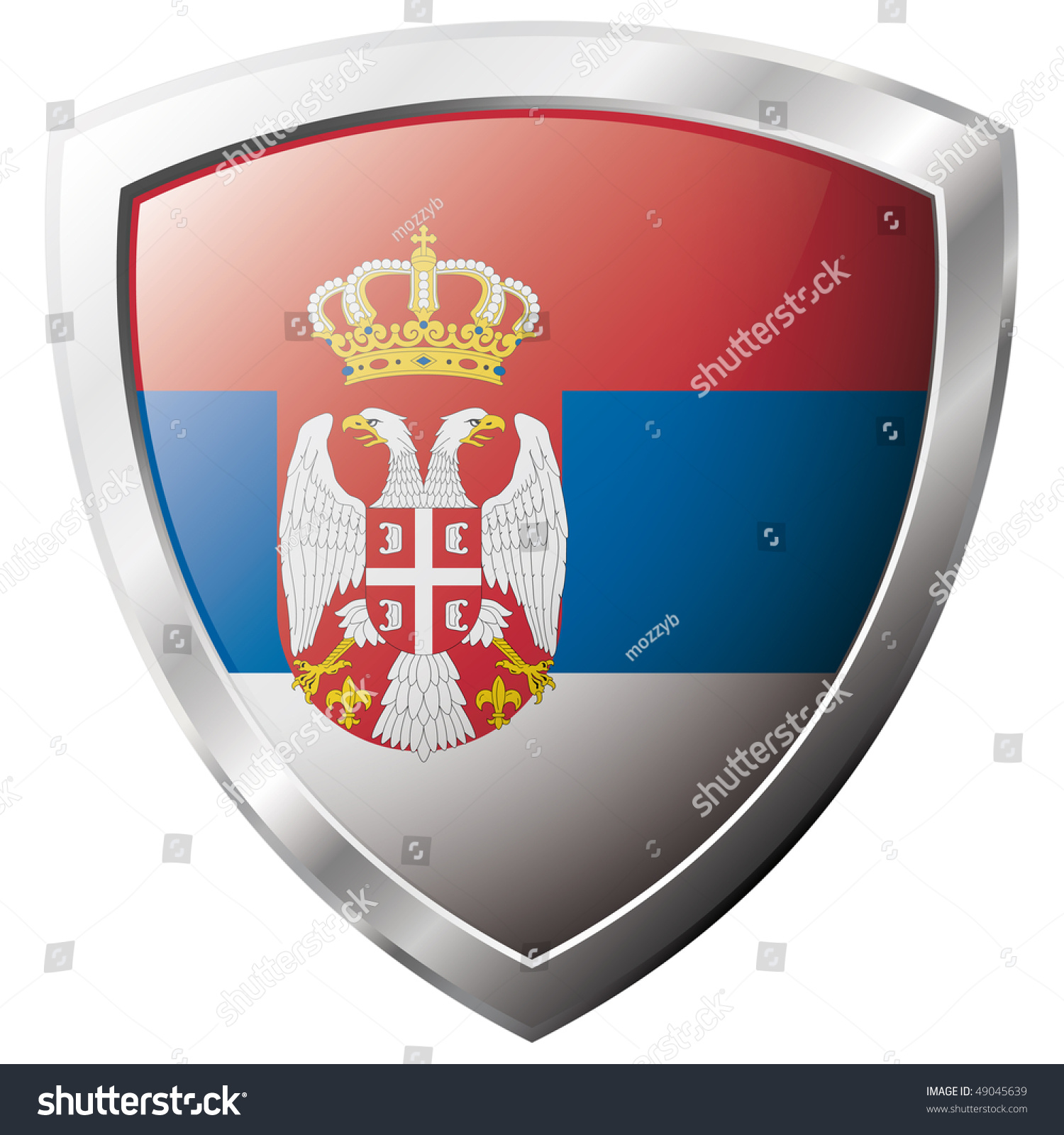 Serbia Flag On Metal Shiny Shield Vector Illustration Collection Of