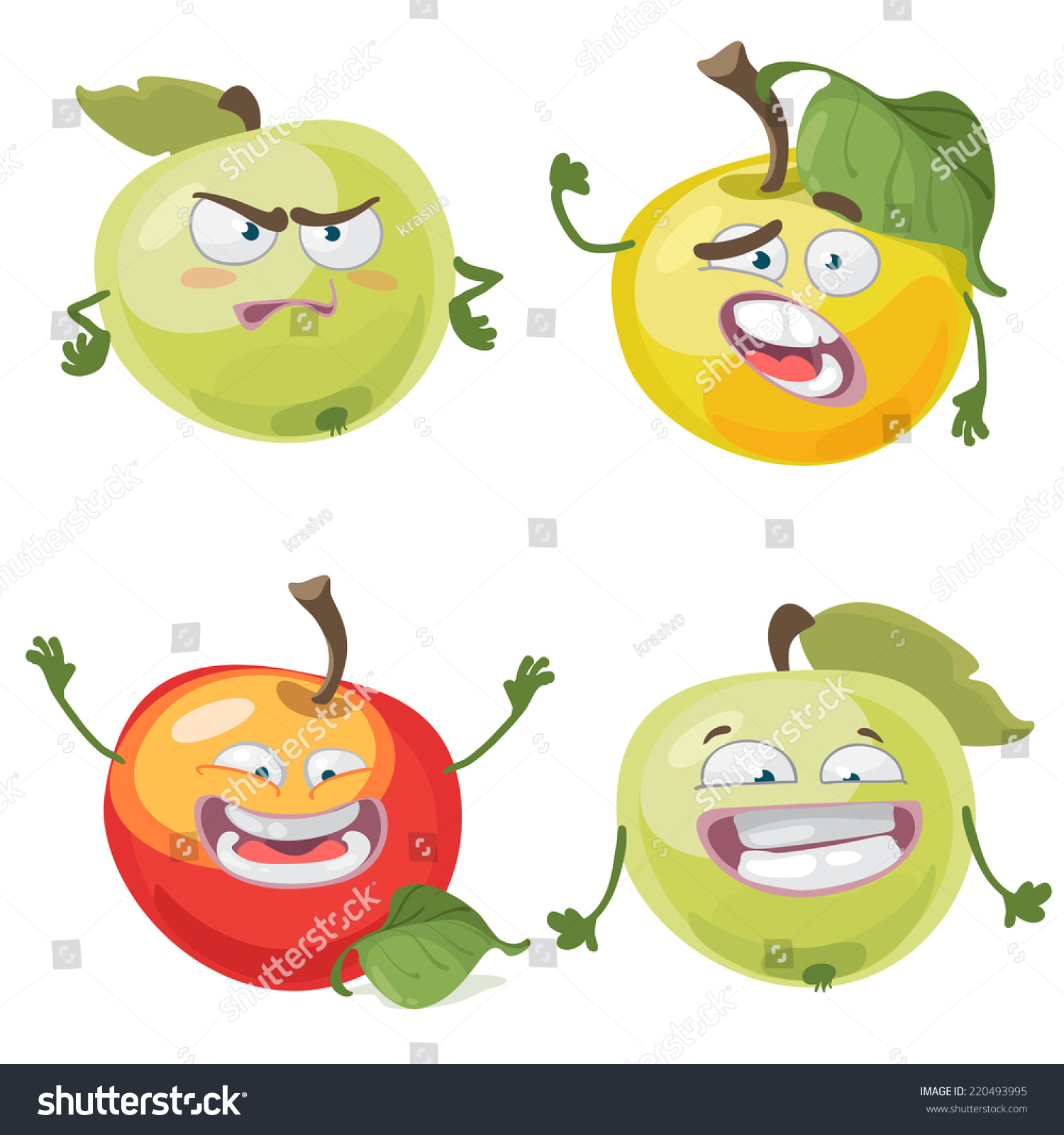 Set Cartoon Character With Many Expressions Colored Apple Stock Vector Illustration 220493995