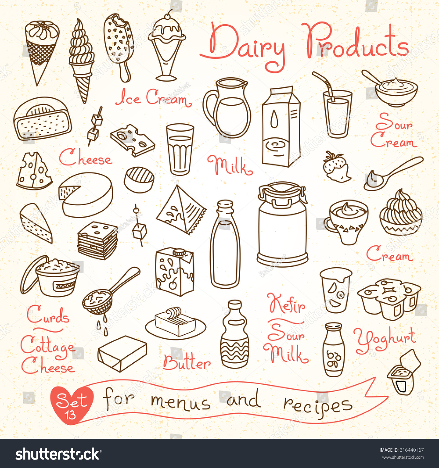 Set Drawings Milk Dairy Products Design Stock Vector 316440167