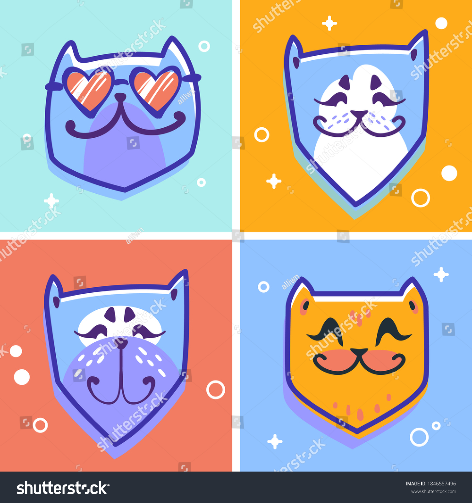 Set Funny Cats Icon Cat Cartoon Stock Vector Royalty Free 1846557496