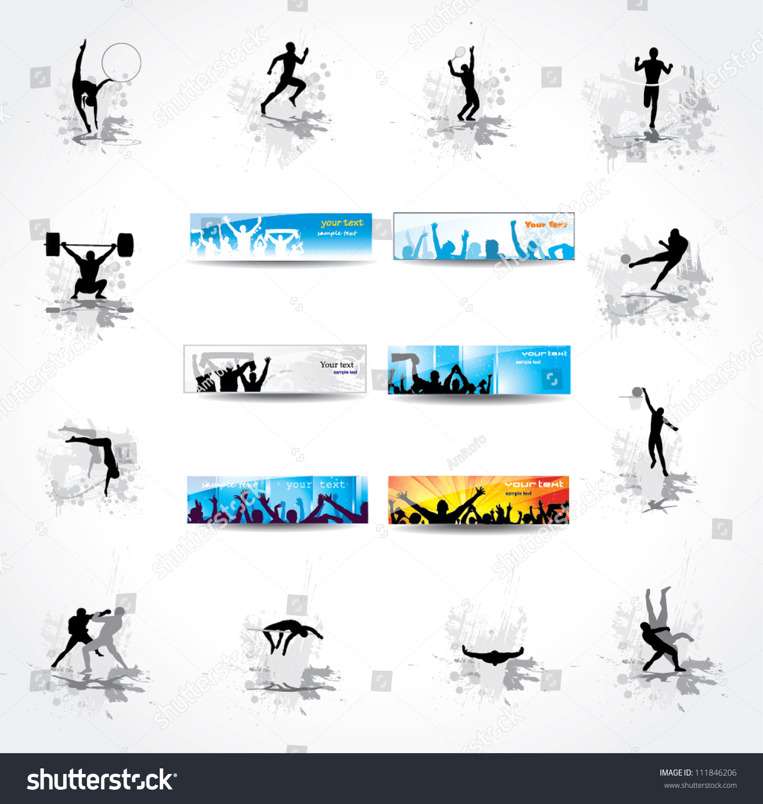 Set Icons Sports Championships Banners Happy Stock Vector 111846206