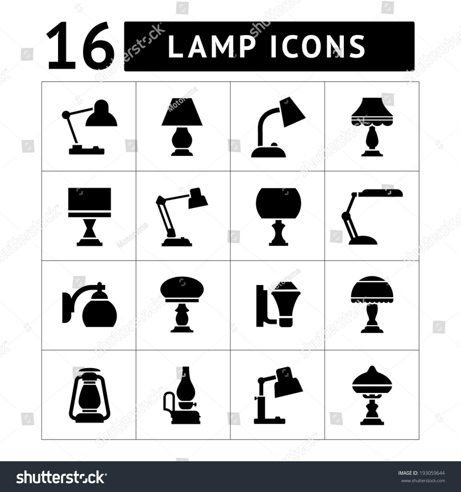 Set Icons Of Lamps Isolated On White Vector Illustration Shutterstock