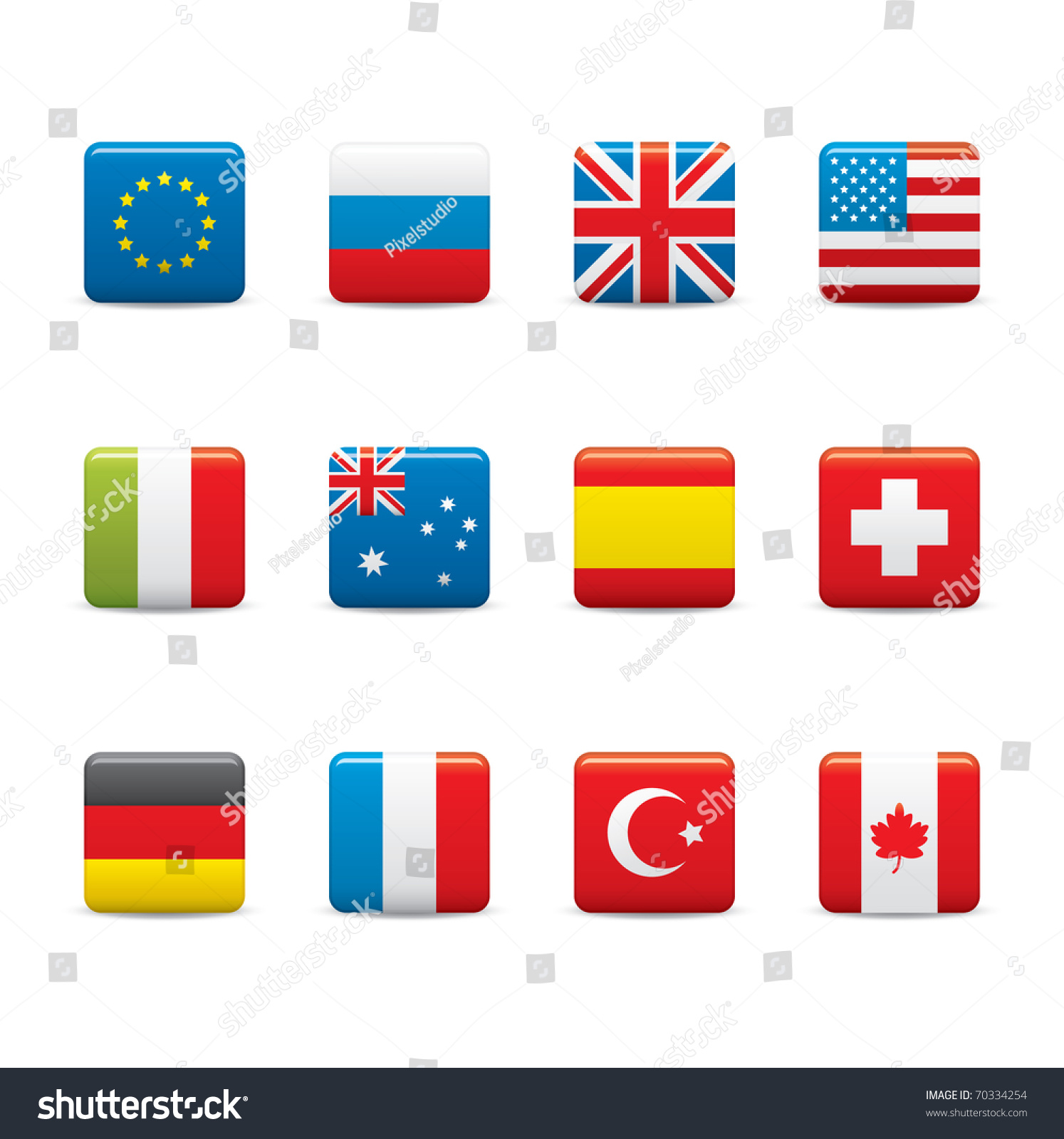 Set Icons Of Square World Flags On White Background Stock Vector