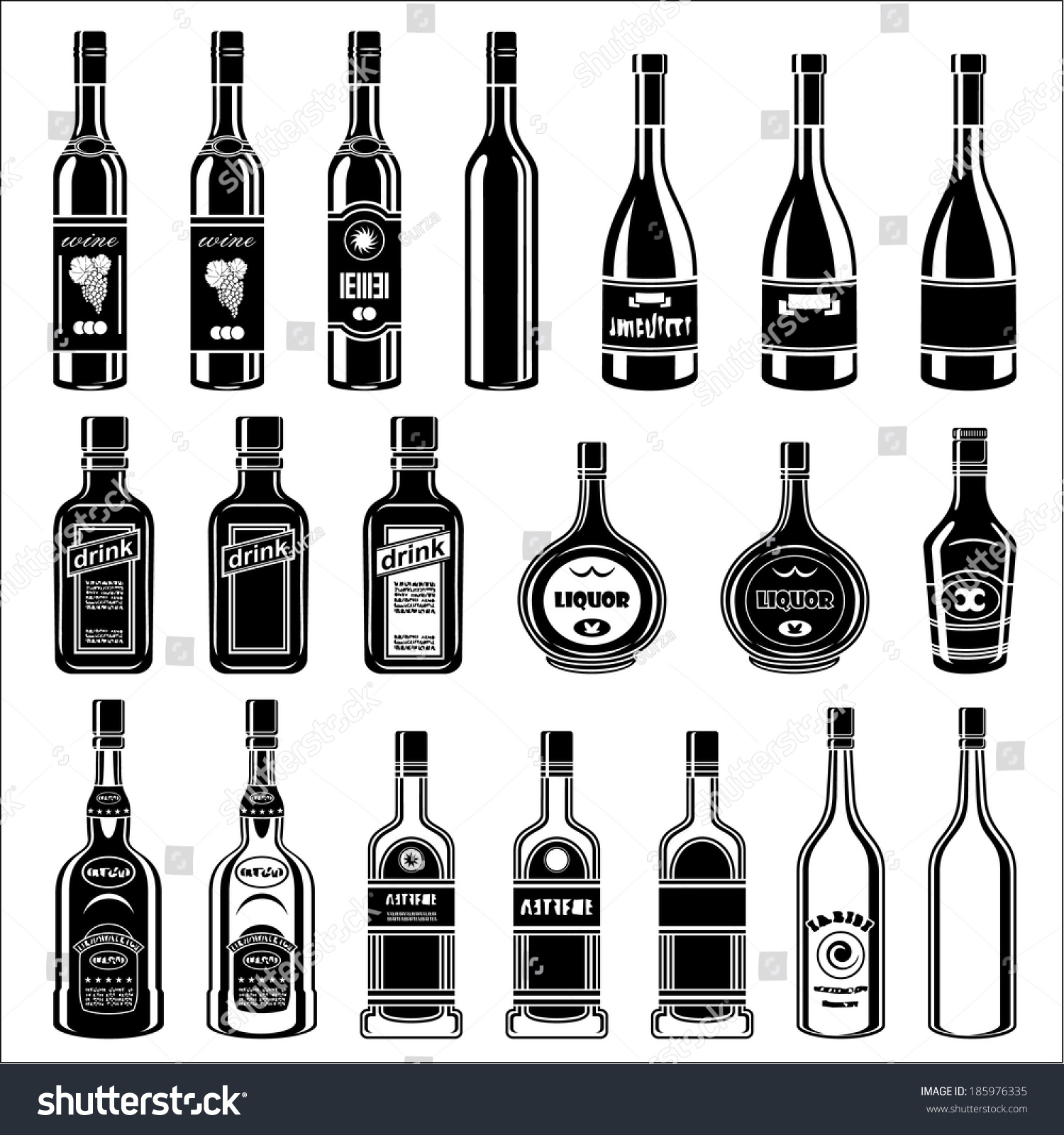 Set Of Alcohol Bottles Vector 185976335 Shutterstock