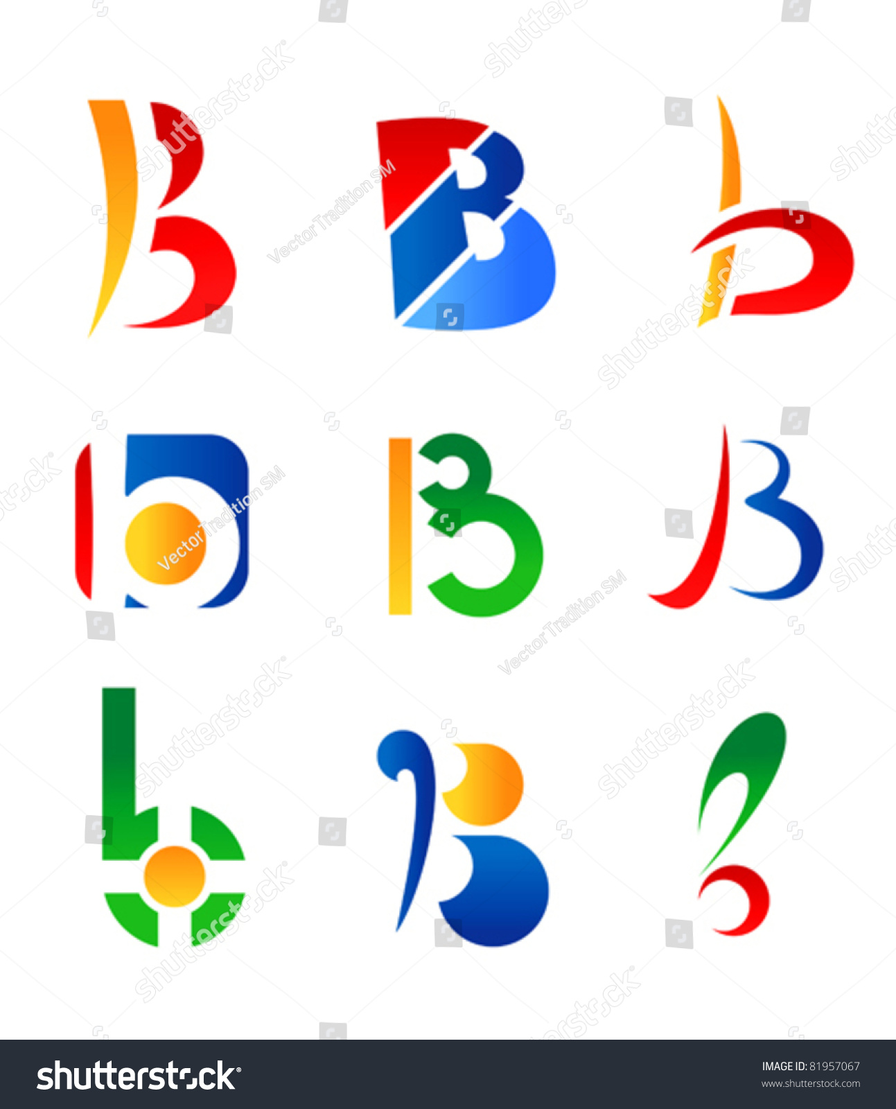 Set Of Alphabet Symbols And Icons Of Letter B. Rasterized Version Also ...