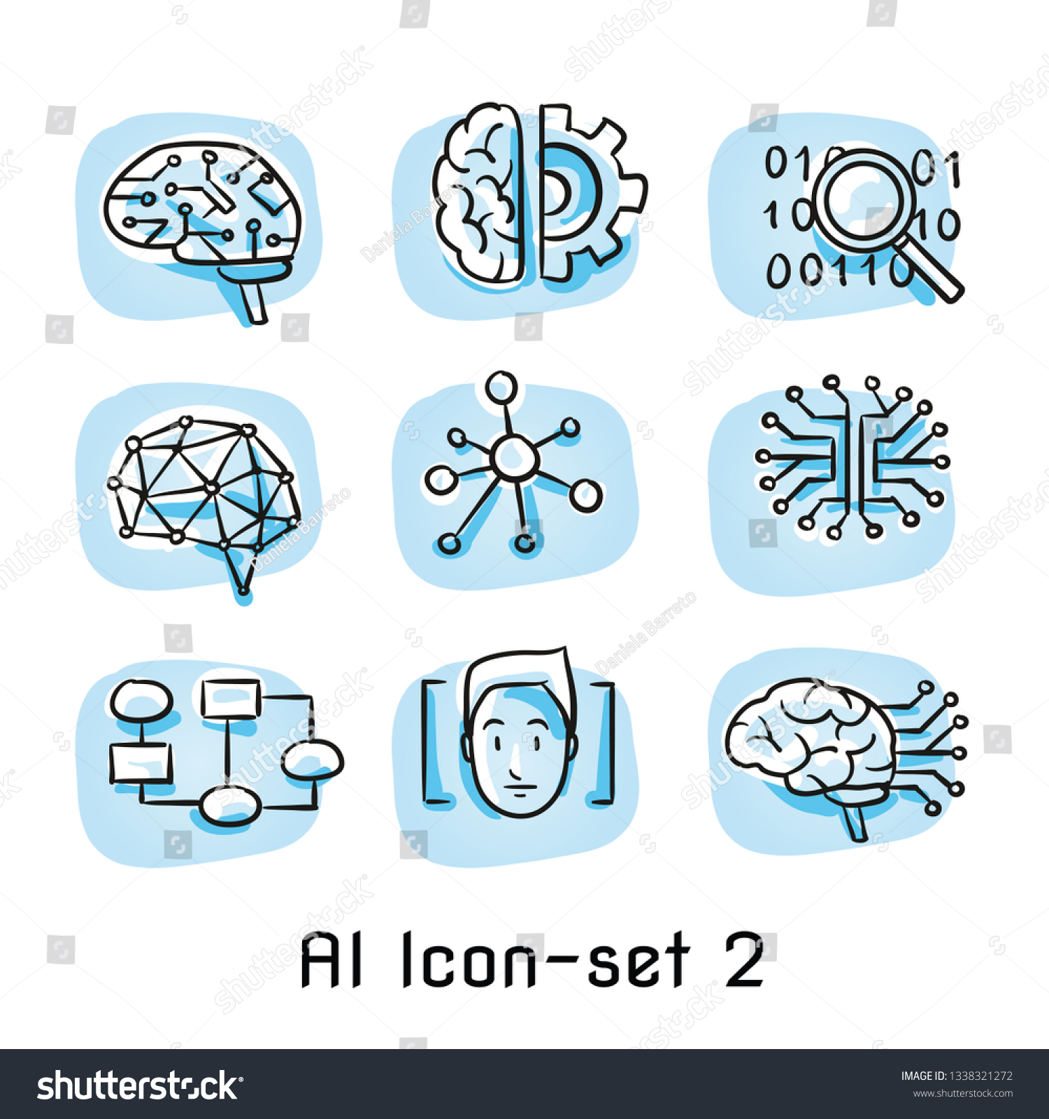 Vektor Stok Set Artificial Intelligence Icons Neural Networks Tanpa