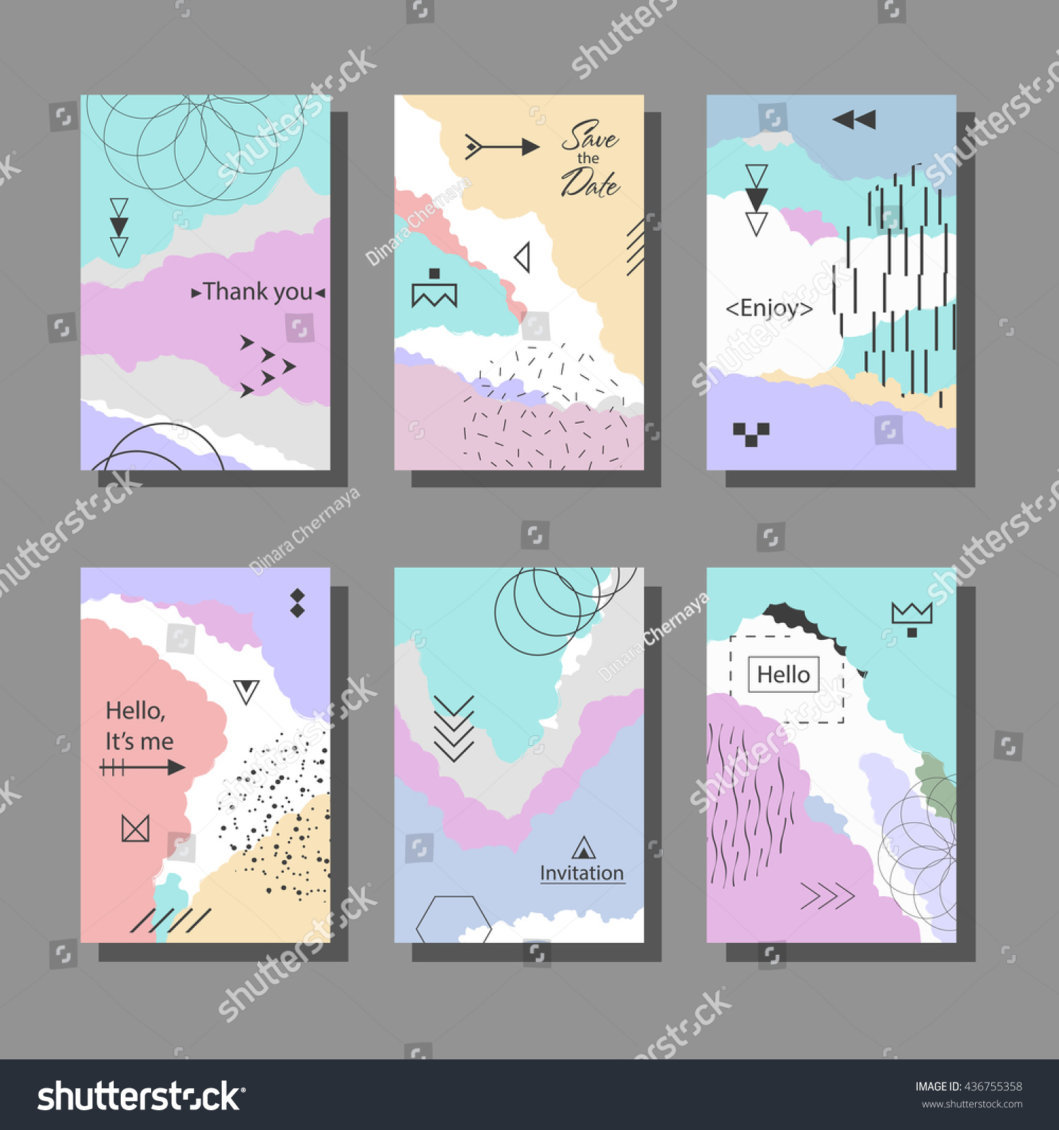 Set of artistic colorful universal cards Brush textures Wedding anniversary birthday holiday party Design for poster card invitation Vector illustration Set of artistic colorful universal cards Brush textures Wedding anniversary birthday holiday party Design for poster card invitation Vector illustration