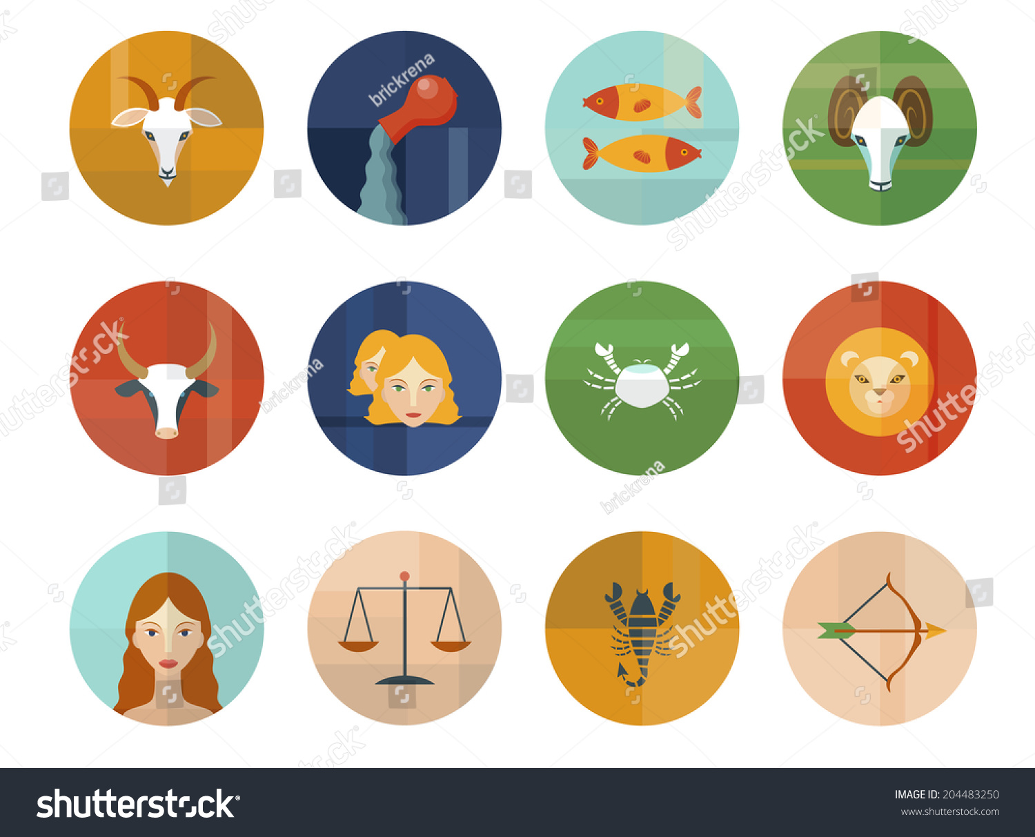 Set Of Astrological Zodiac Symbols. Horoscope Signs. Modern Flat Design