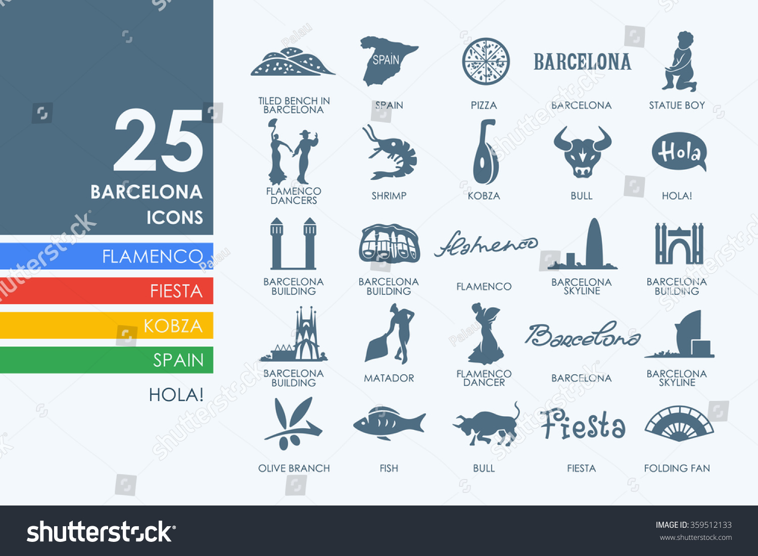 Set Of Barcelona Icons Stock Vector 359512133 : Shutterstock