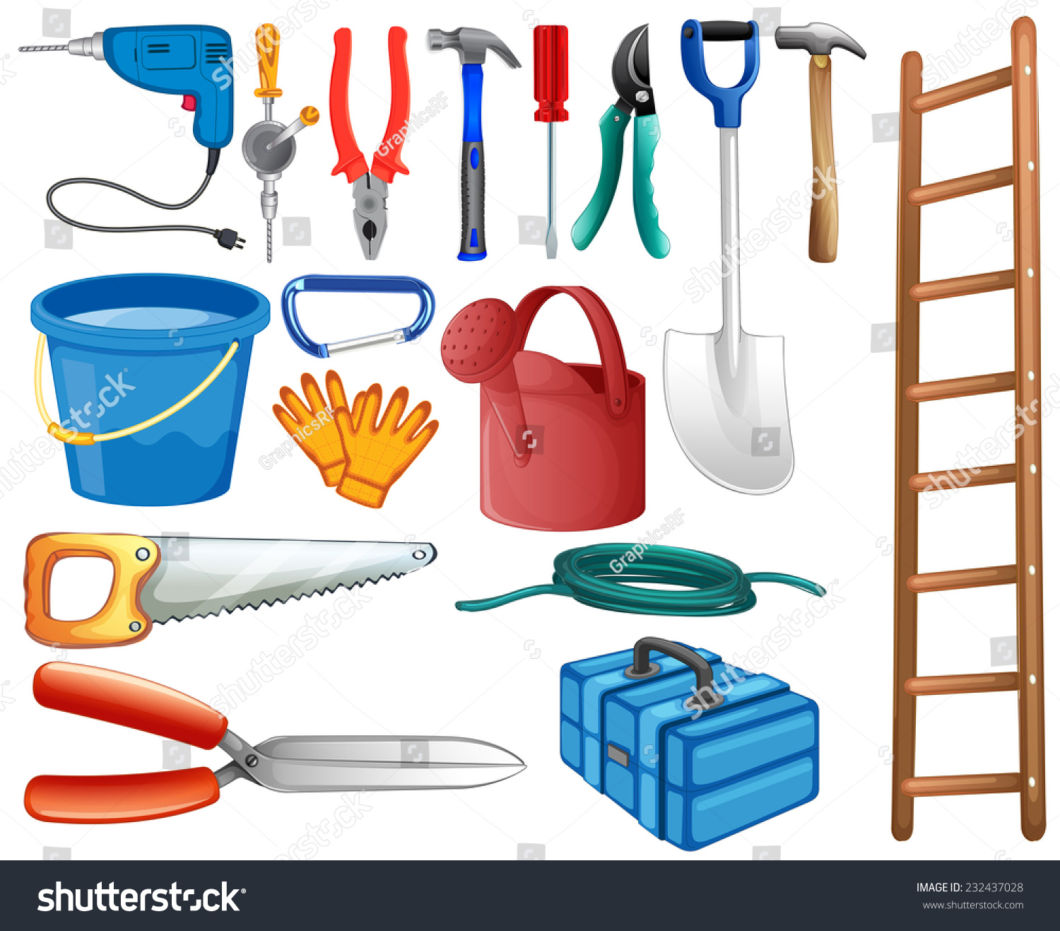 set-of-basic-tools-commonly-used-at-home-stock-vector-illustration