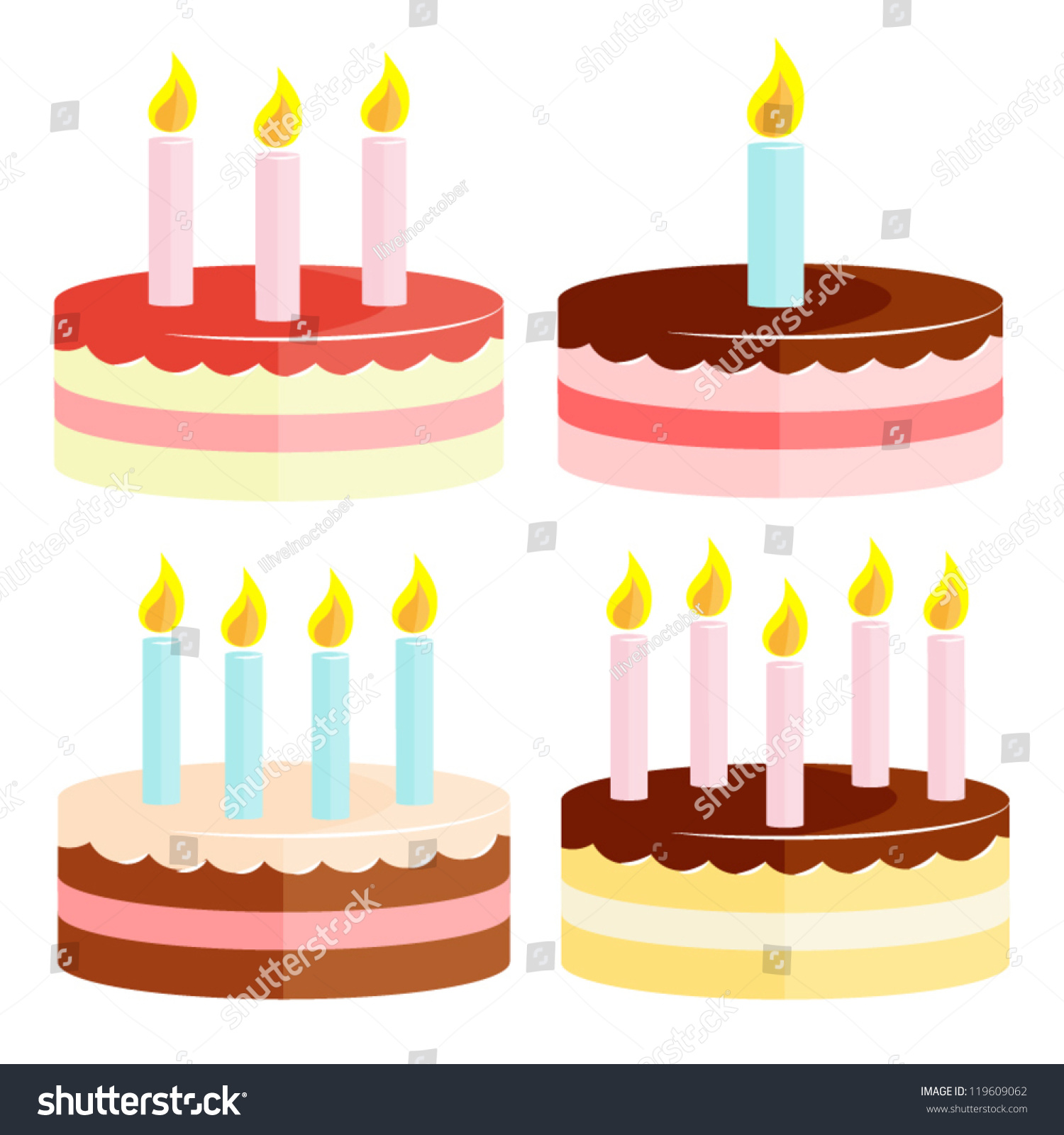 Set Birthday Cake Isolated On White Stock Vector 119609062 - Shutterstock