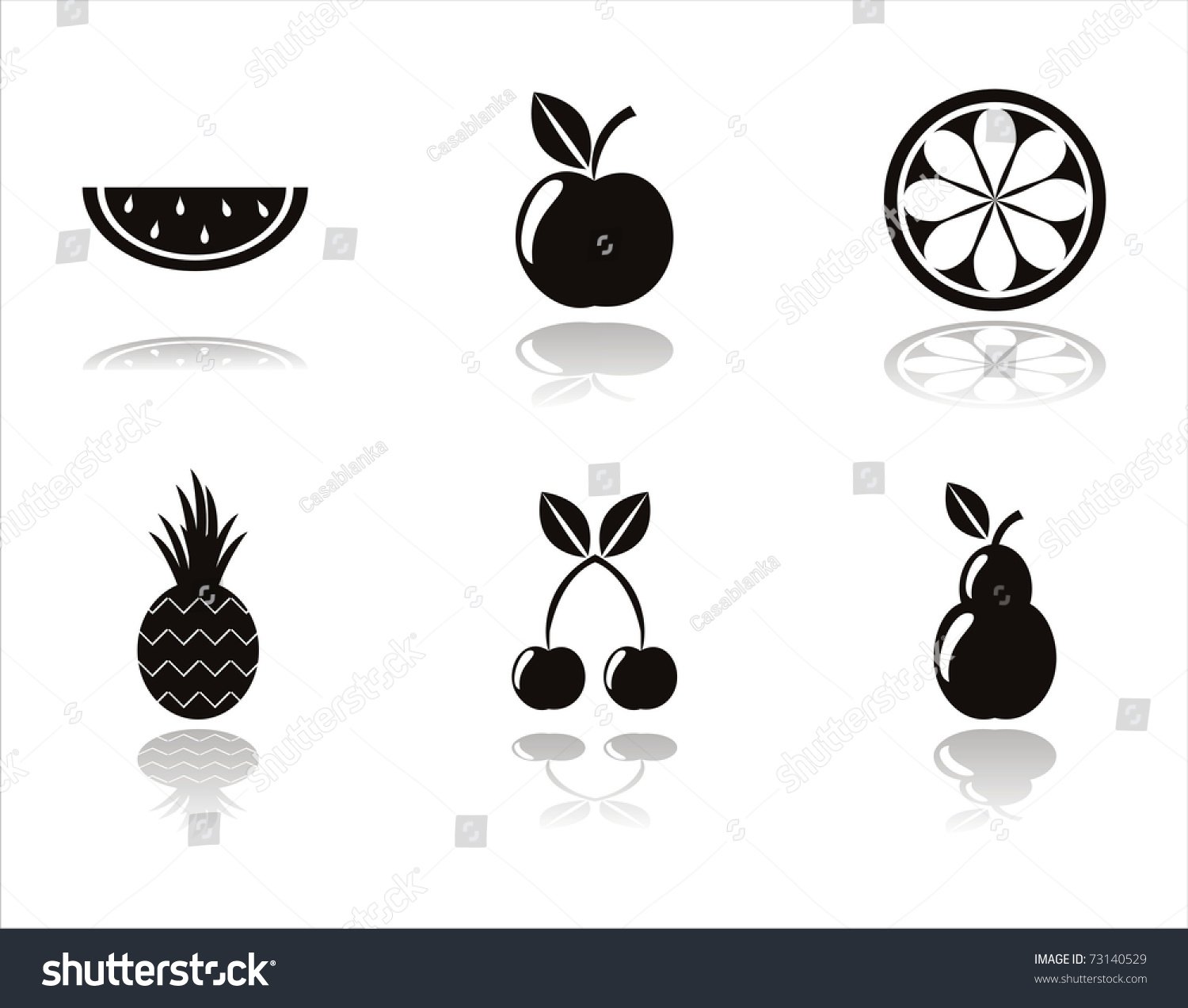 Set Of 9 Black Fruits Icons Stock Vector Illustration 73140529