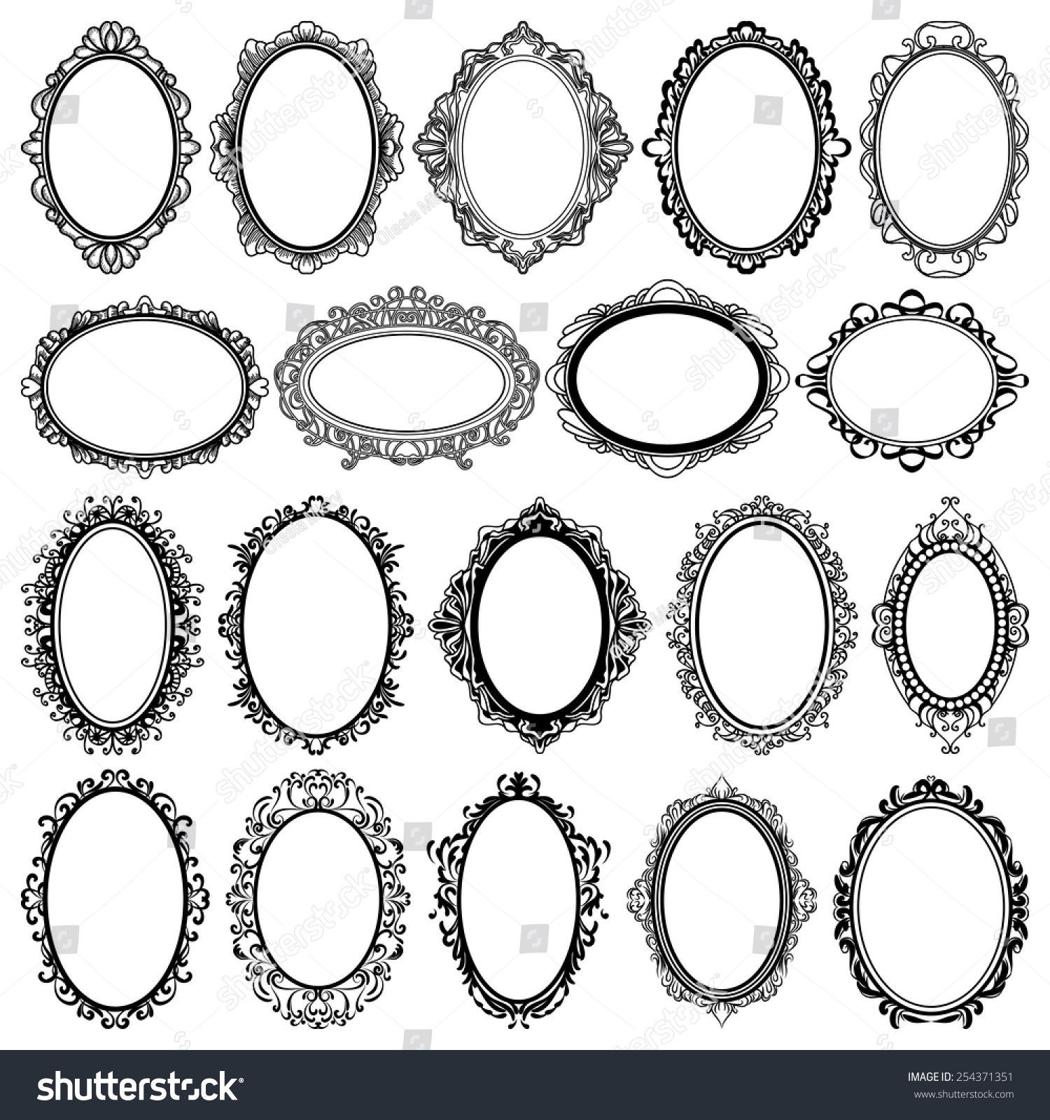 Set Of Black Oval Vintage Frames, Design Elements Stock Vector