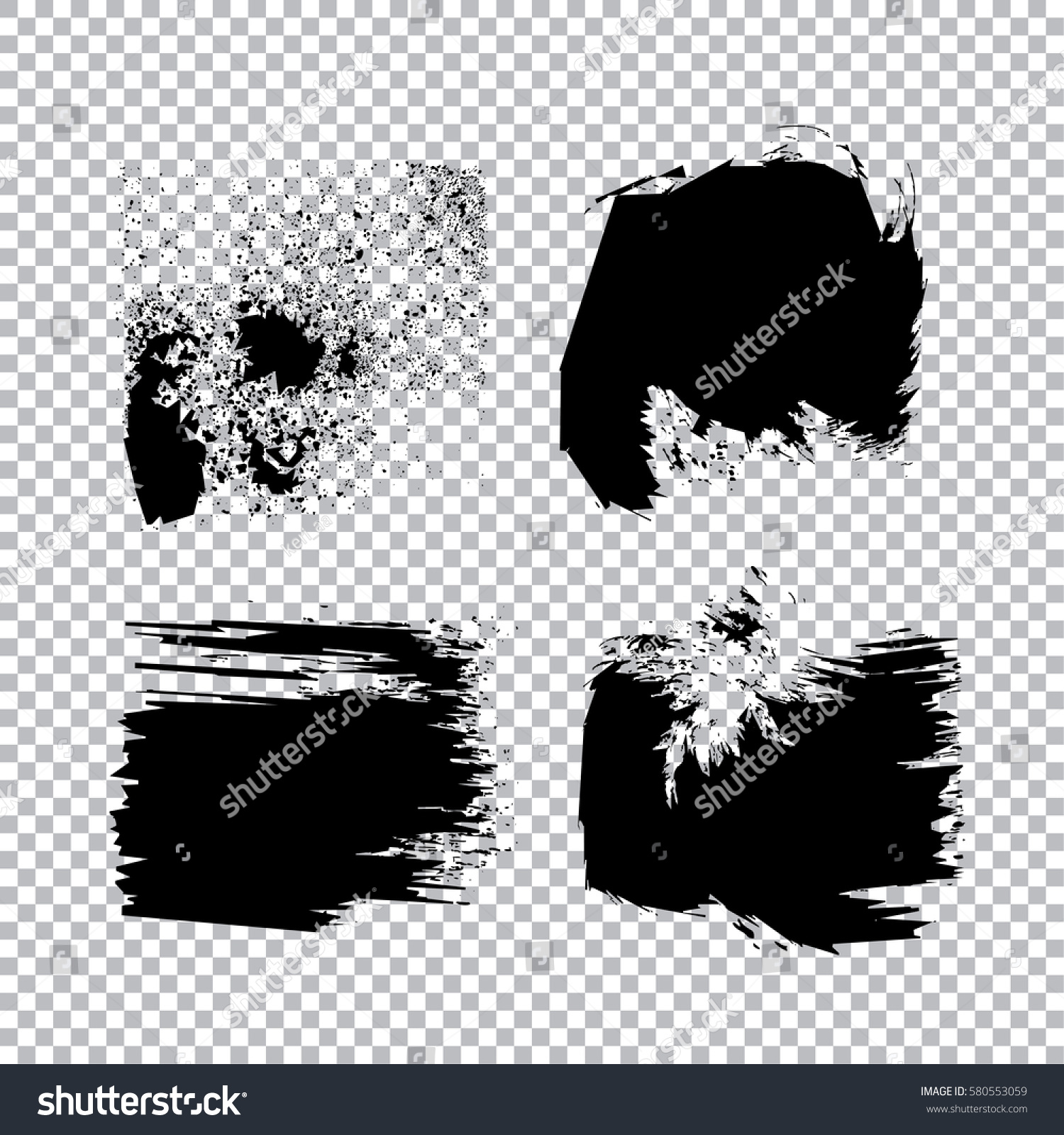 Set Black Paint Ink Grunge Dirty Stock Vector Royalty Free