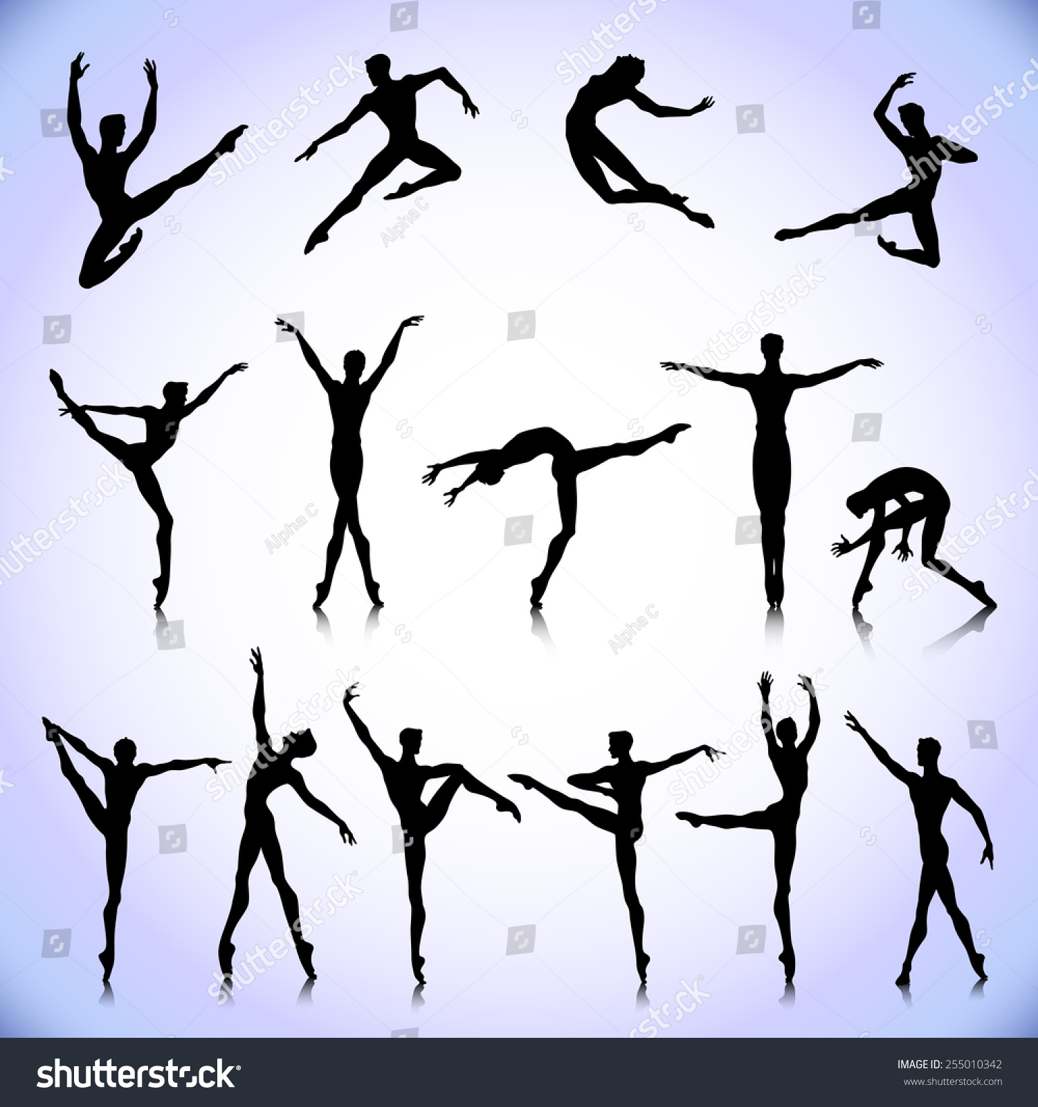 Set Black Silhouettes Male Ballet Dancers Stock Vector 255010342