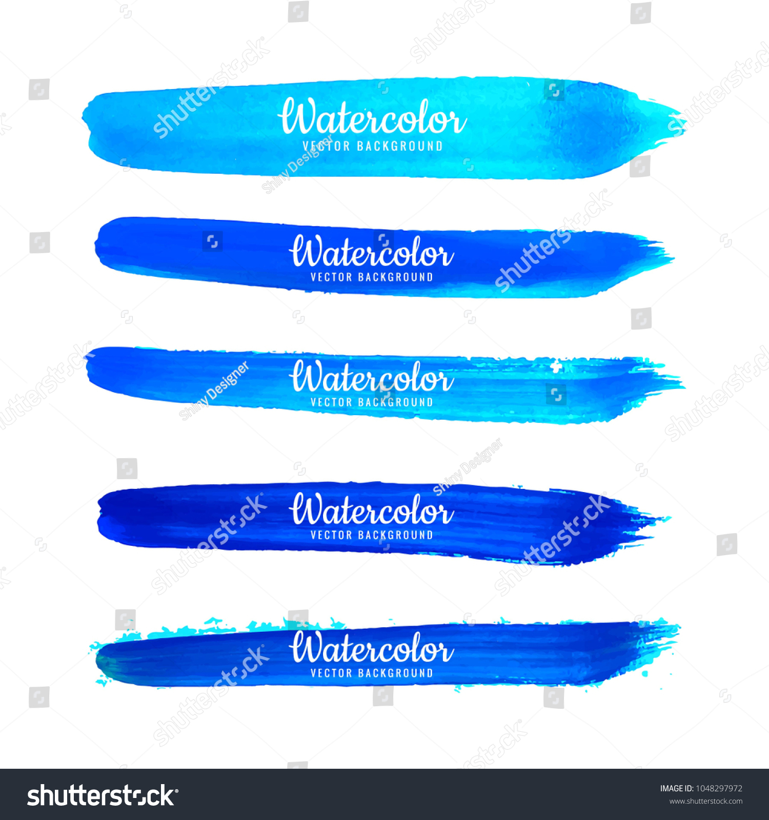 Set Blue Watercolor Brush Strokes Design Stock Vector Royalty Free