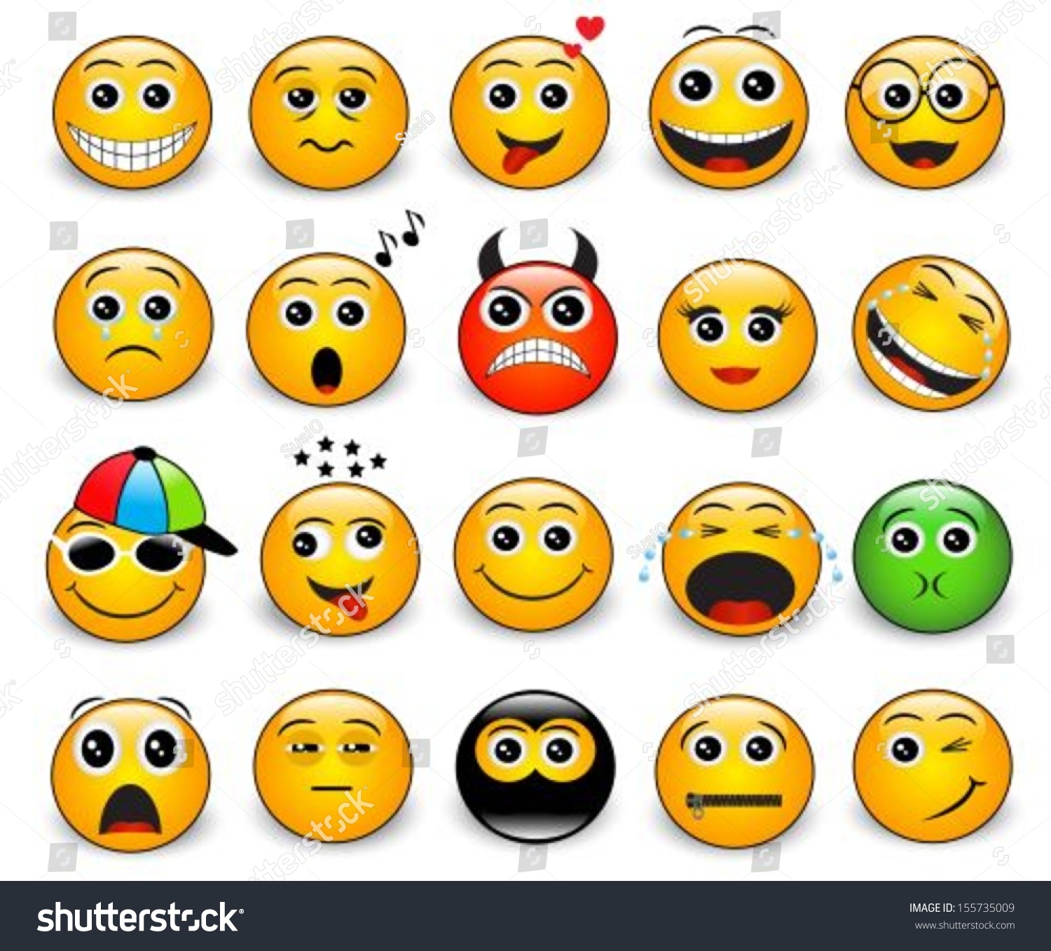 Set Bright Yellow Round Emotions On Stock Vector 155735009 - Shutterstock