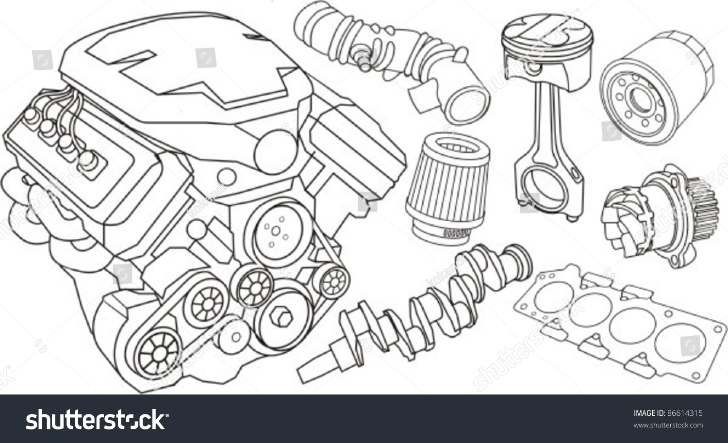 Set Of Car Part Contours Stock Vector Illustration 86614315 : Shutterstock