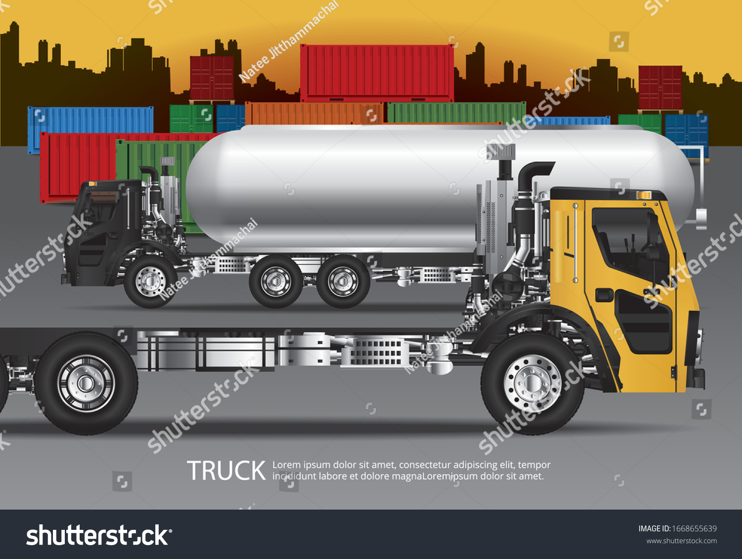 Set Cargo Trucks Transportation Container Isolated Stock Vector