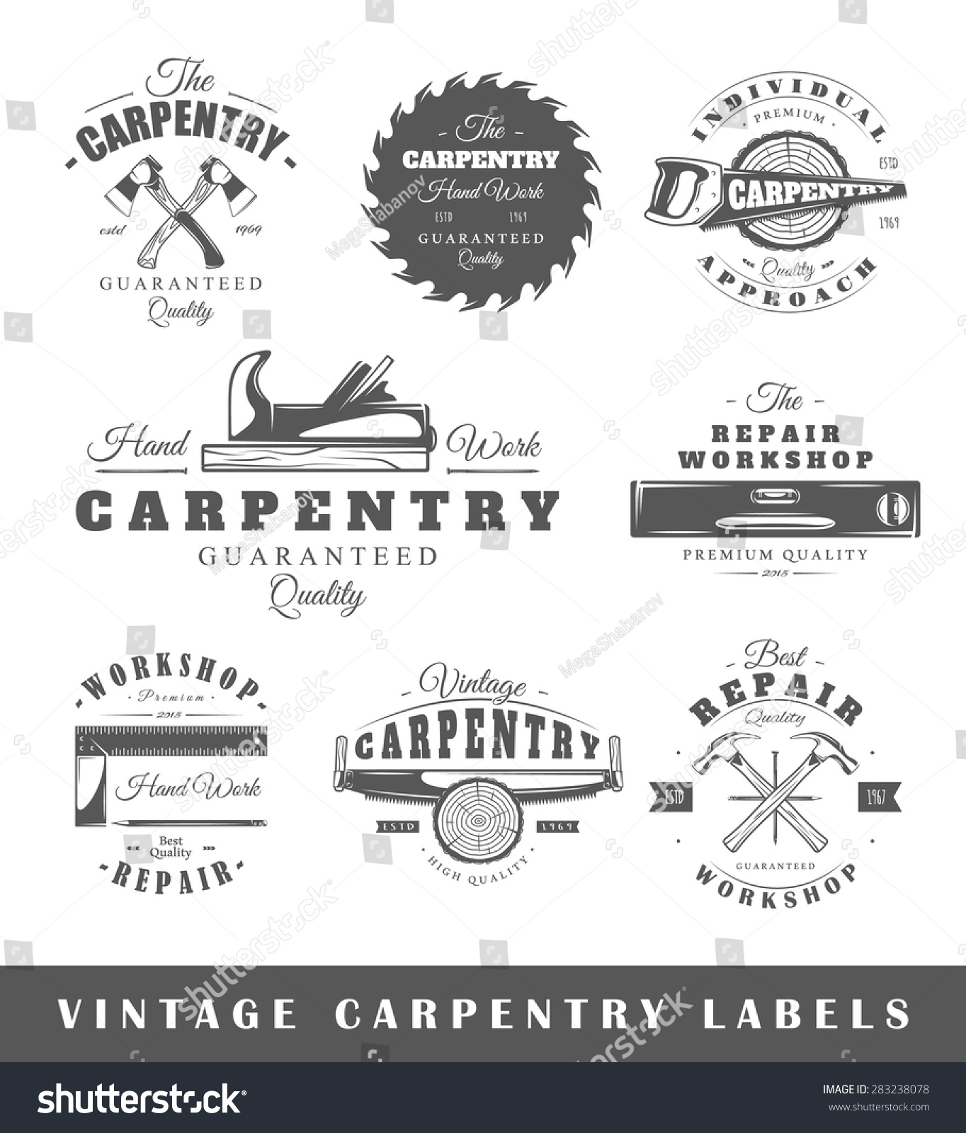 Set Of Carpentry Labels. Elements For Design On The Carpentry Theme