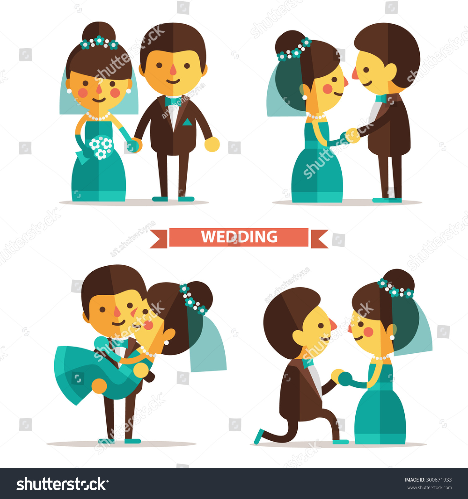 Set Of Cartoon Characters In A Flat Style. Wedding Couple, Man And