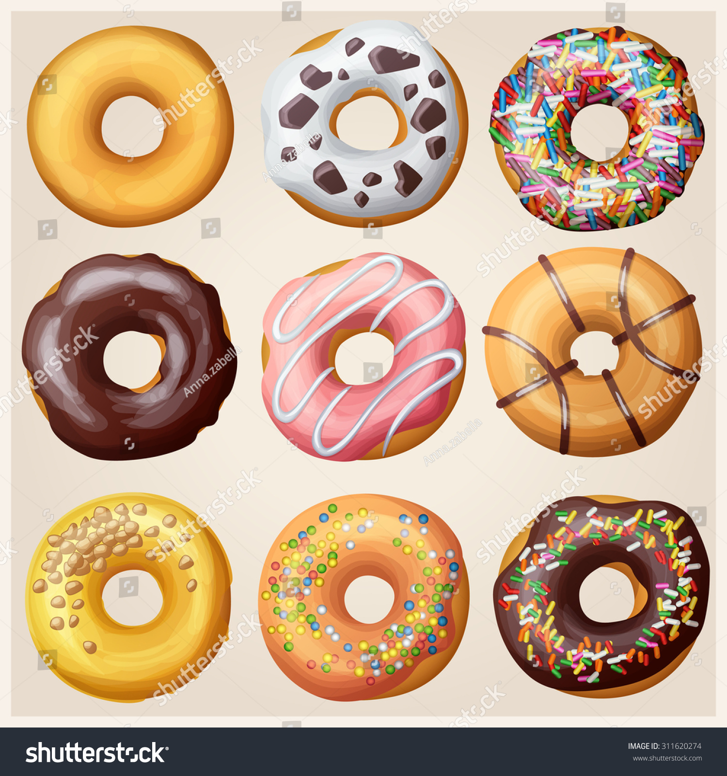 Set Of Cartoon Donuts Vector Illustration Shutterstock