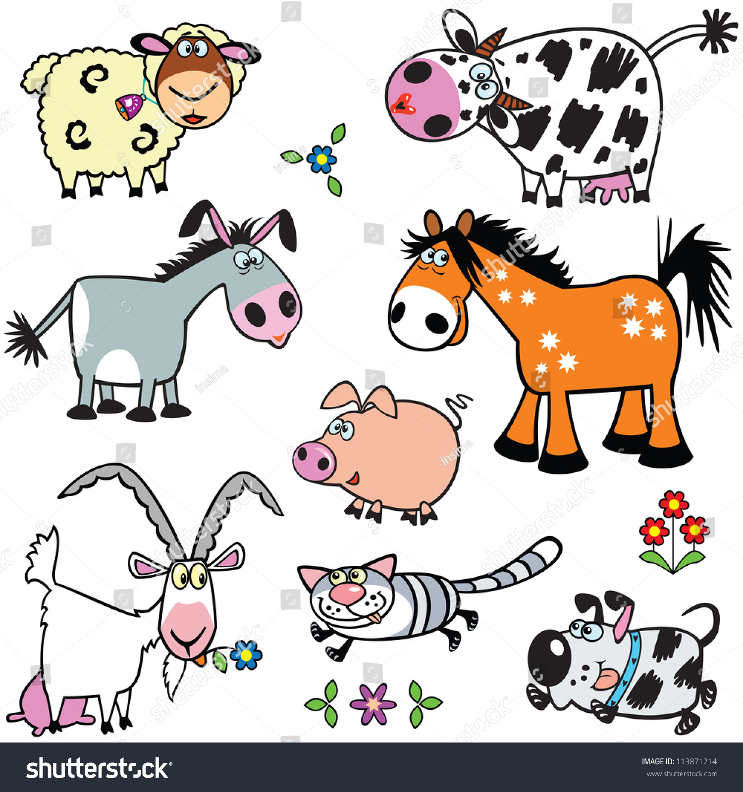 Set Of Cartoon Farm Animals,Vector ,Images Isolated On White Background