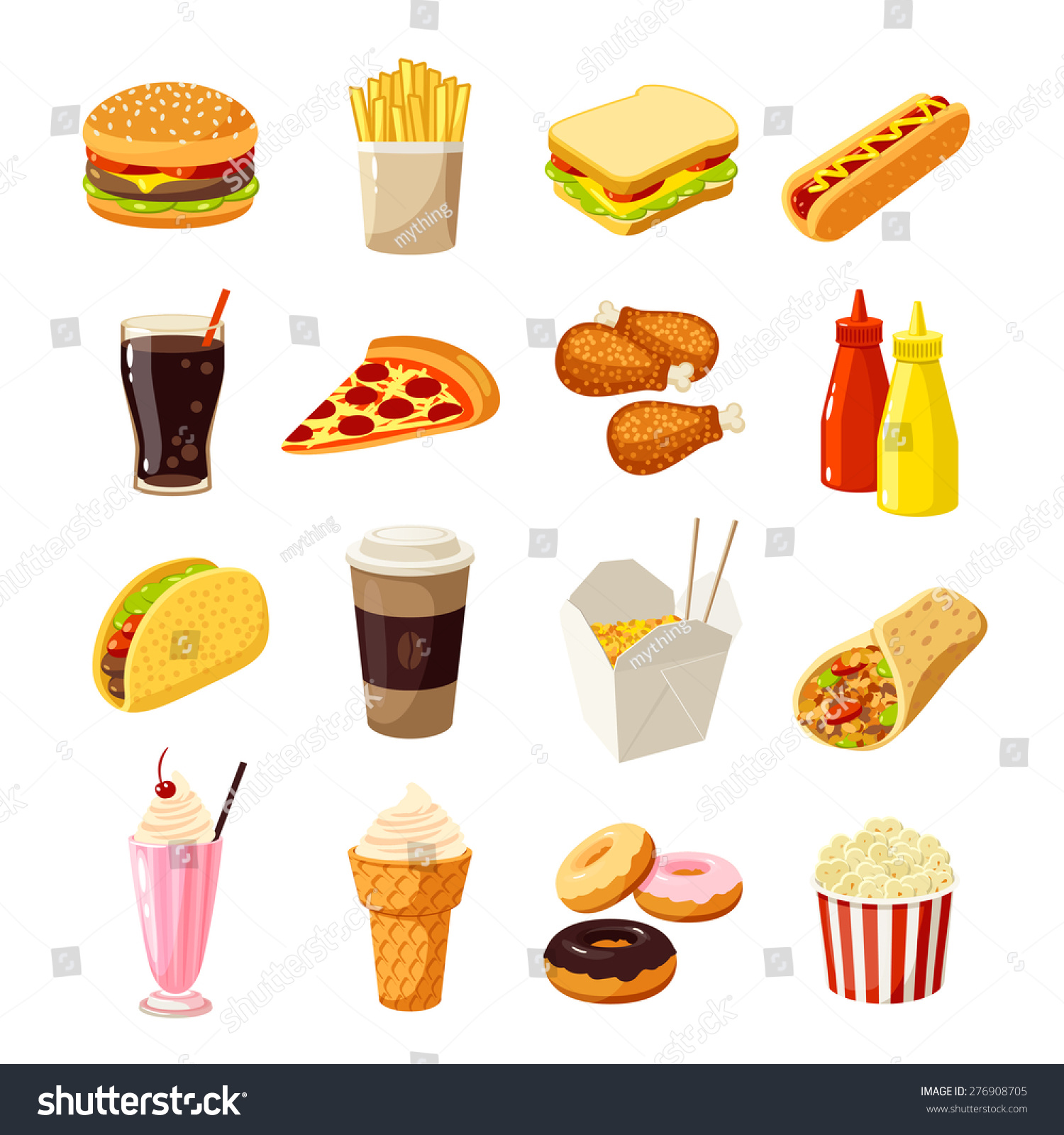 Set Of Cartoon Fast Food Vector Illustration Eps10 Isolated On White