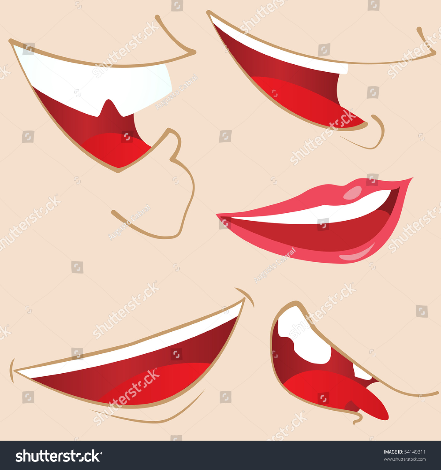 Set Of 5 Cartoon Mouths. Editable Vector Illustration - 54149311