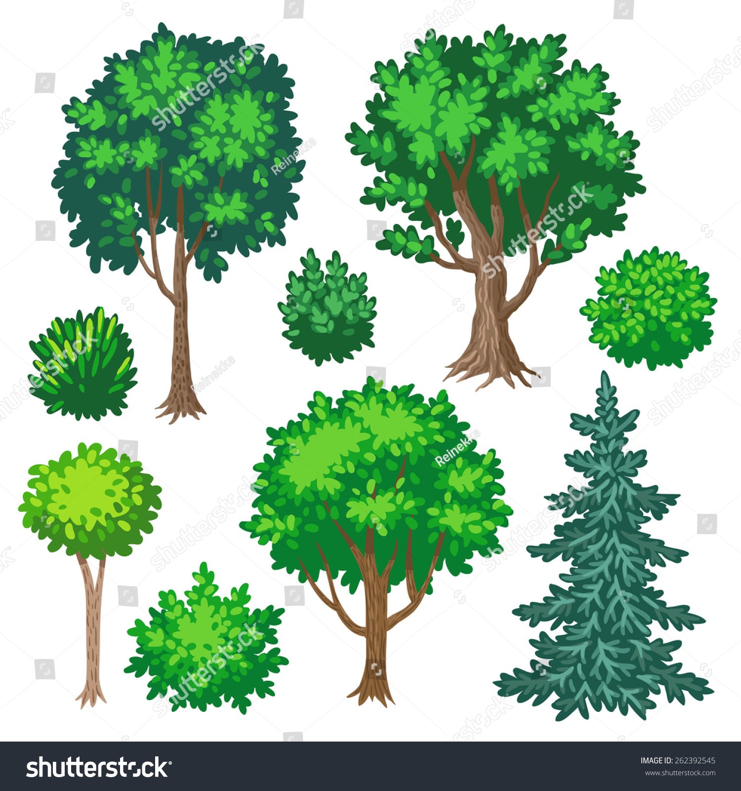 Set Cartoon Trees Shrubs Isolated On Stock Vector 262392545 - Shutterstock