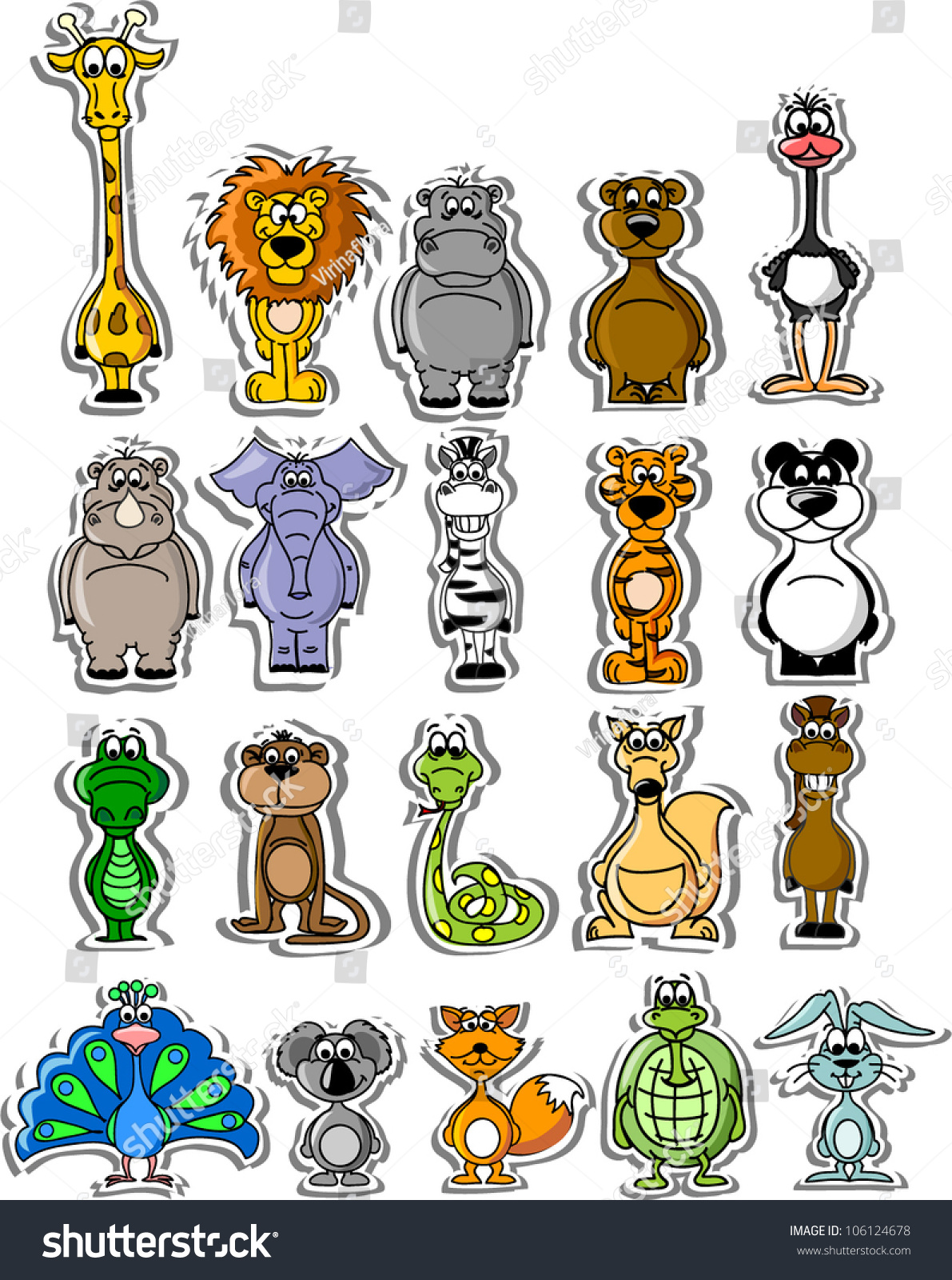 Set Of Cartoon Vector Animals - 106124678 : Shutterstock