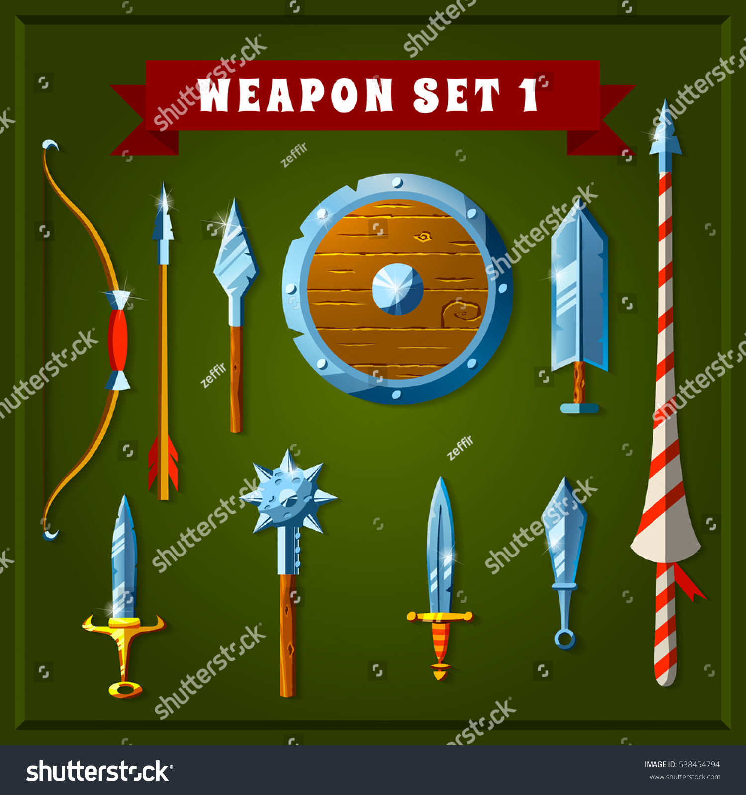 Set Of Cartoon Weapons Vector Illustration Shutterstock