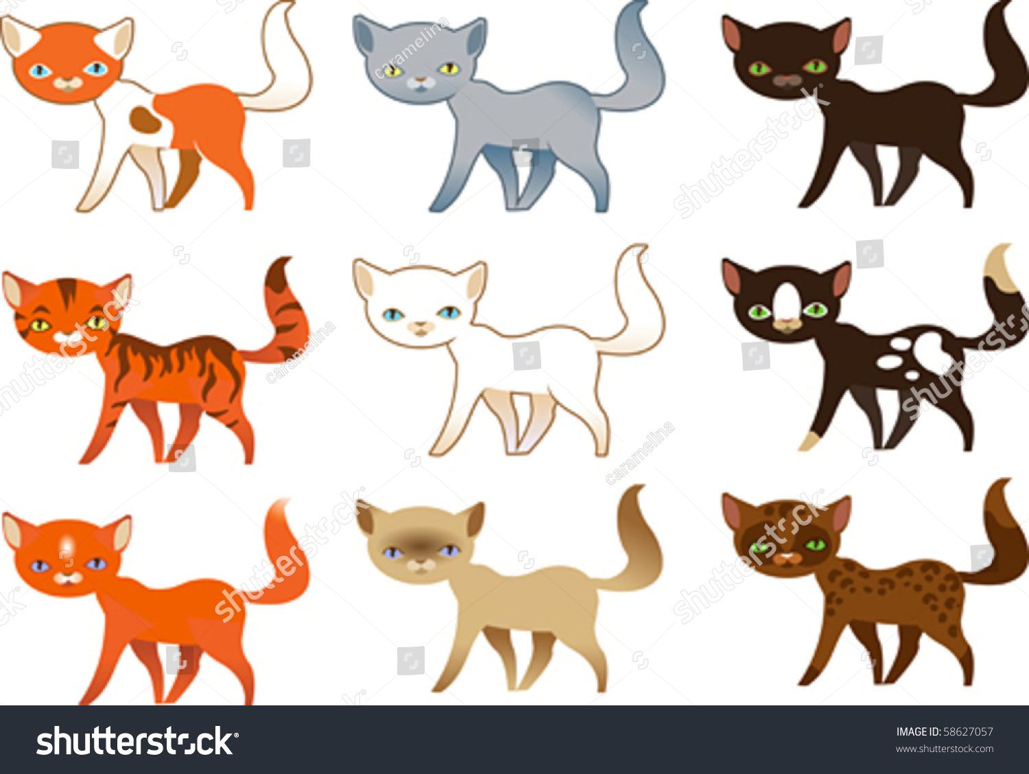 Set Of Cats Stock Vector Illustration 58627057 Shutterstock