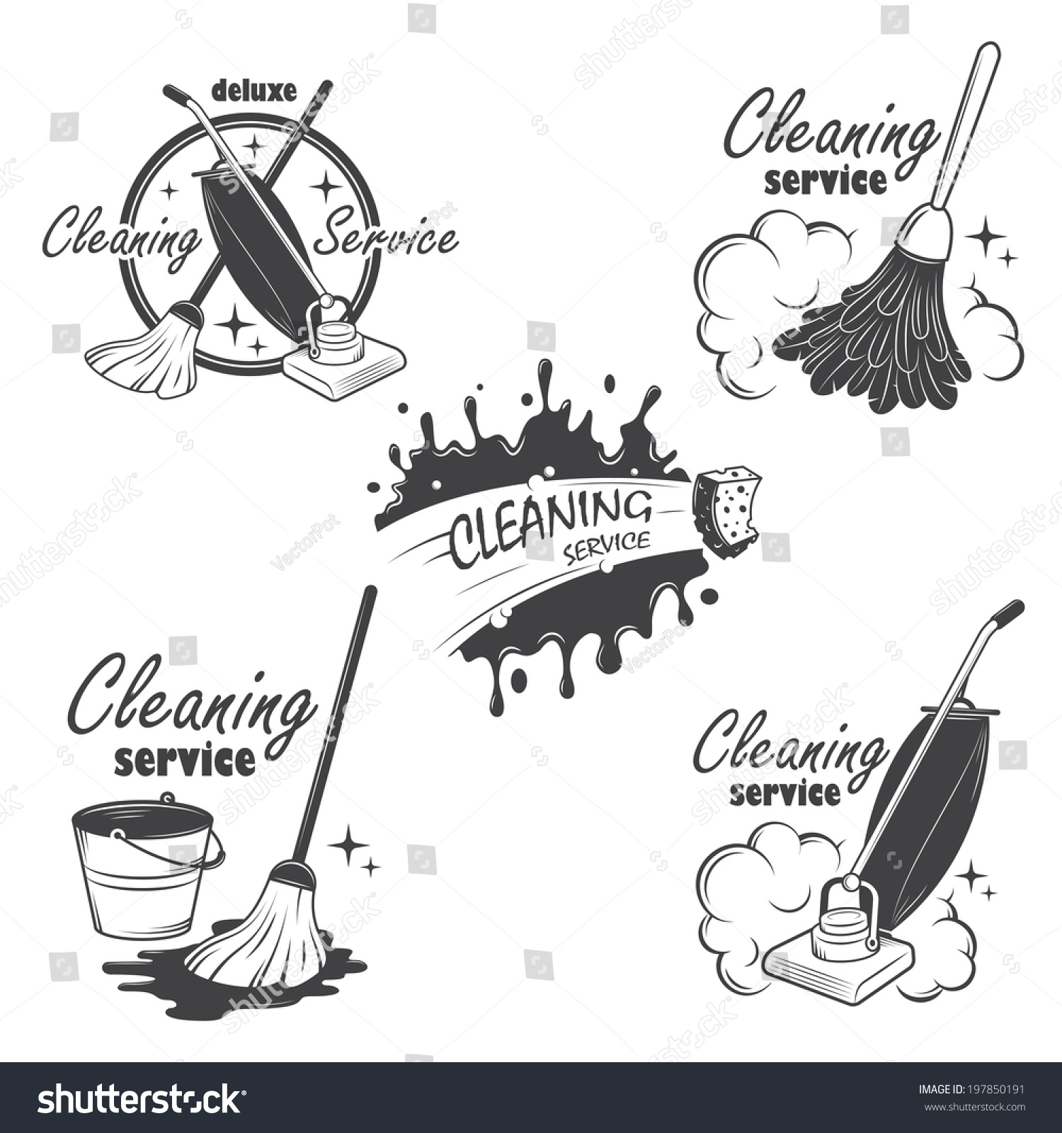 Set Of Cleaning Service Emblems Labels And Designed Elements Stock Vector Illustration