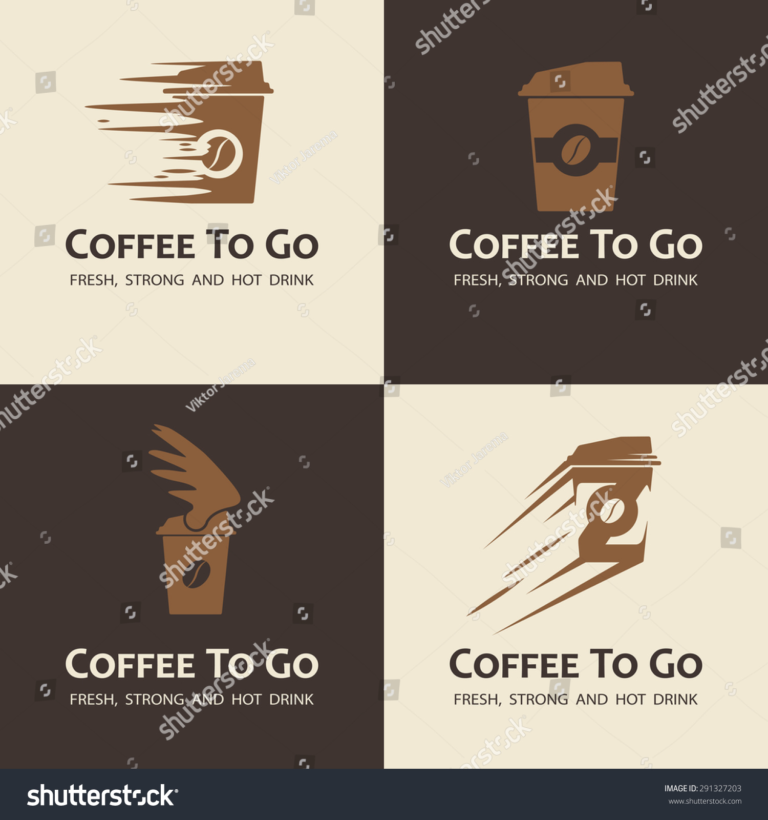 Set Coffee Go Labels Moving Coffee Stock Vector Royalty Free