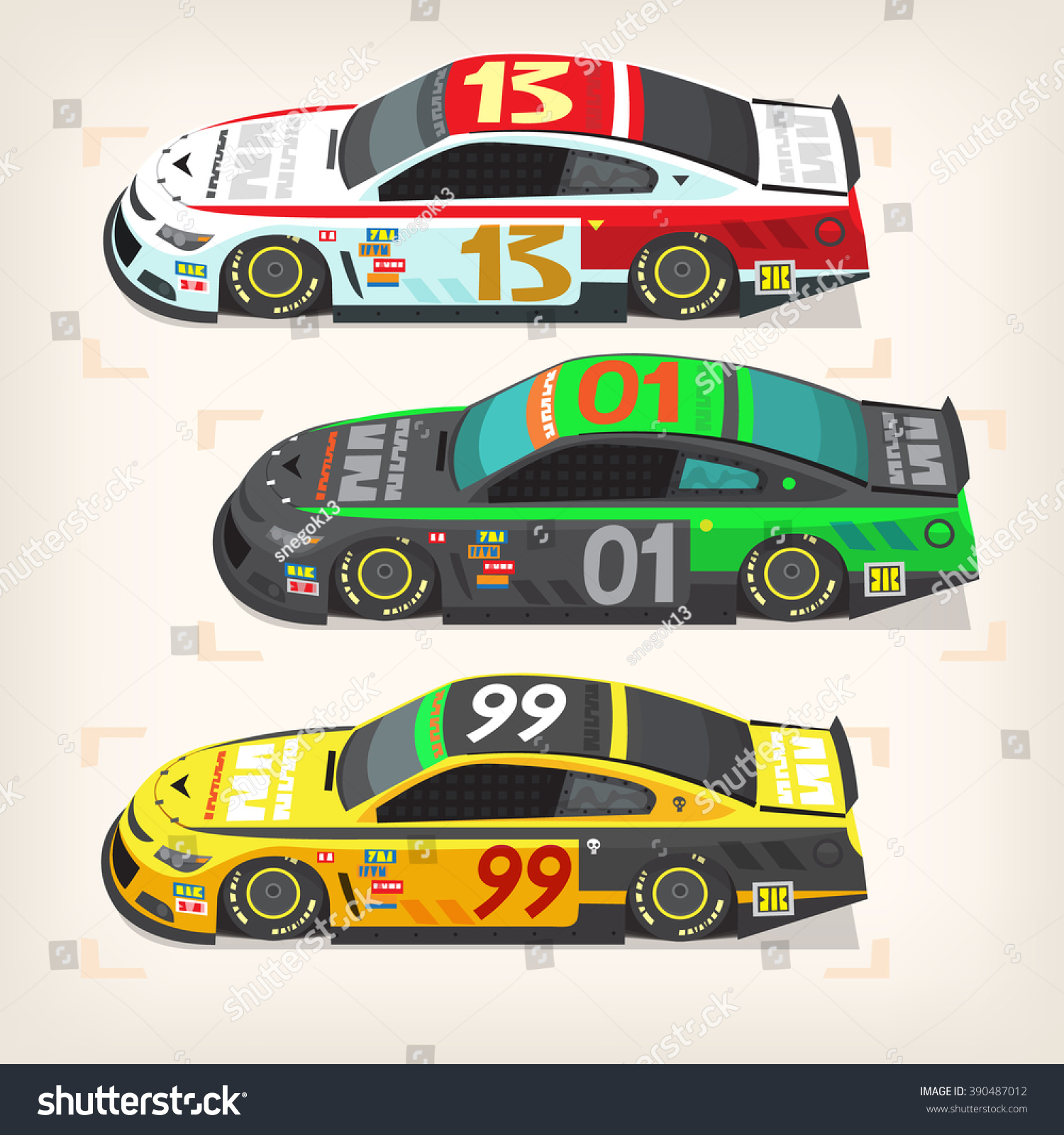 Set of colorful fast motor racing cars on a start line Set of colorful fast motor racing cars on a start line