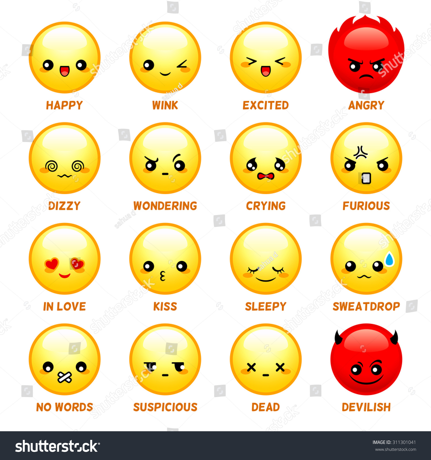 Set Of Common Japanese Emoticons Isolated Stock Vector Illustration