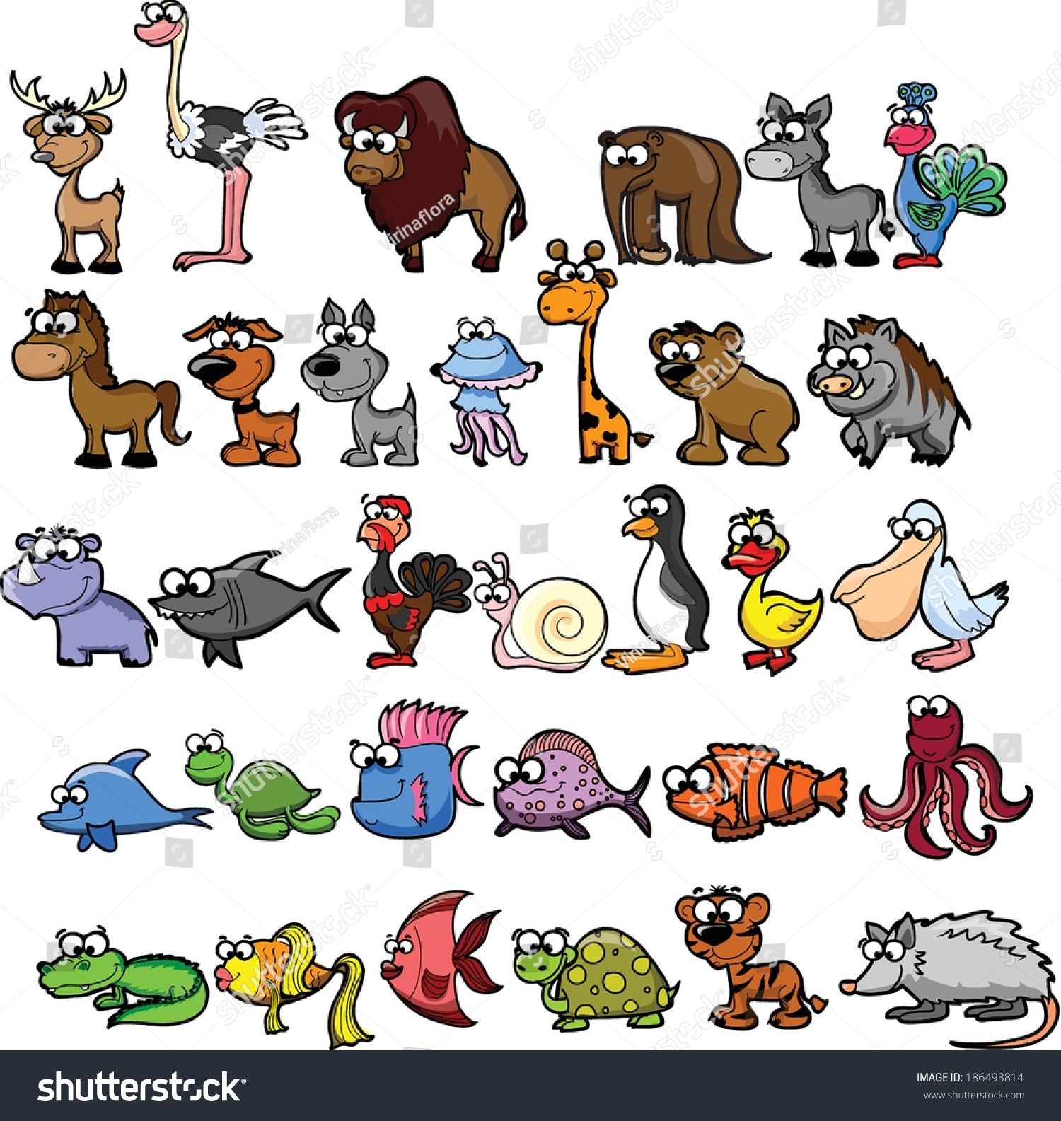 Set Of Cute Cartoon Animals Stock Vector Illustration 186493814 