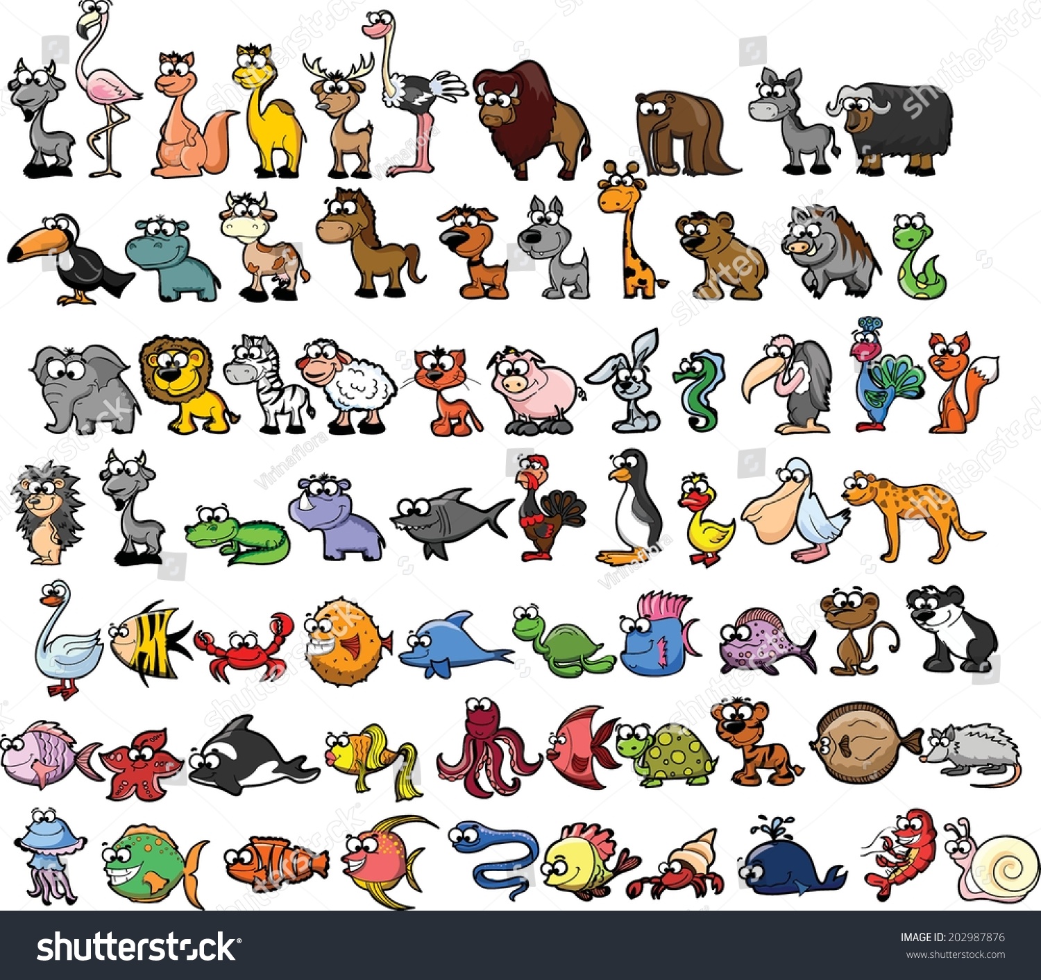Set Of Cute Cartoon Animals Stock Vector Illustration 202987876