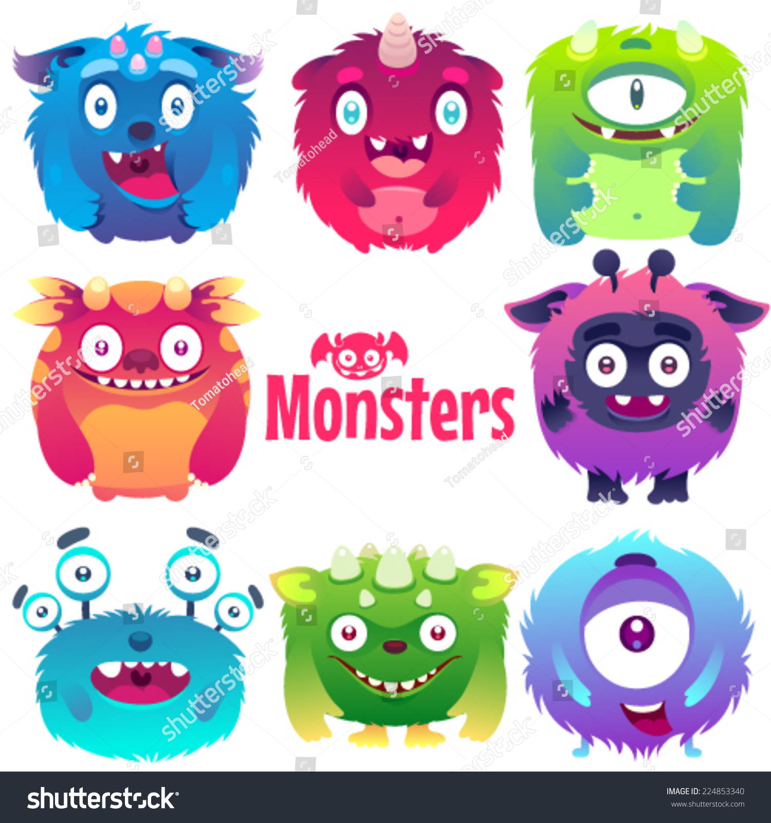 Set Of Cute Colorful Flat Monsters. Stock Vector Illustration 224853340 ...