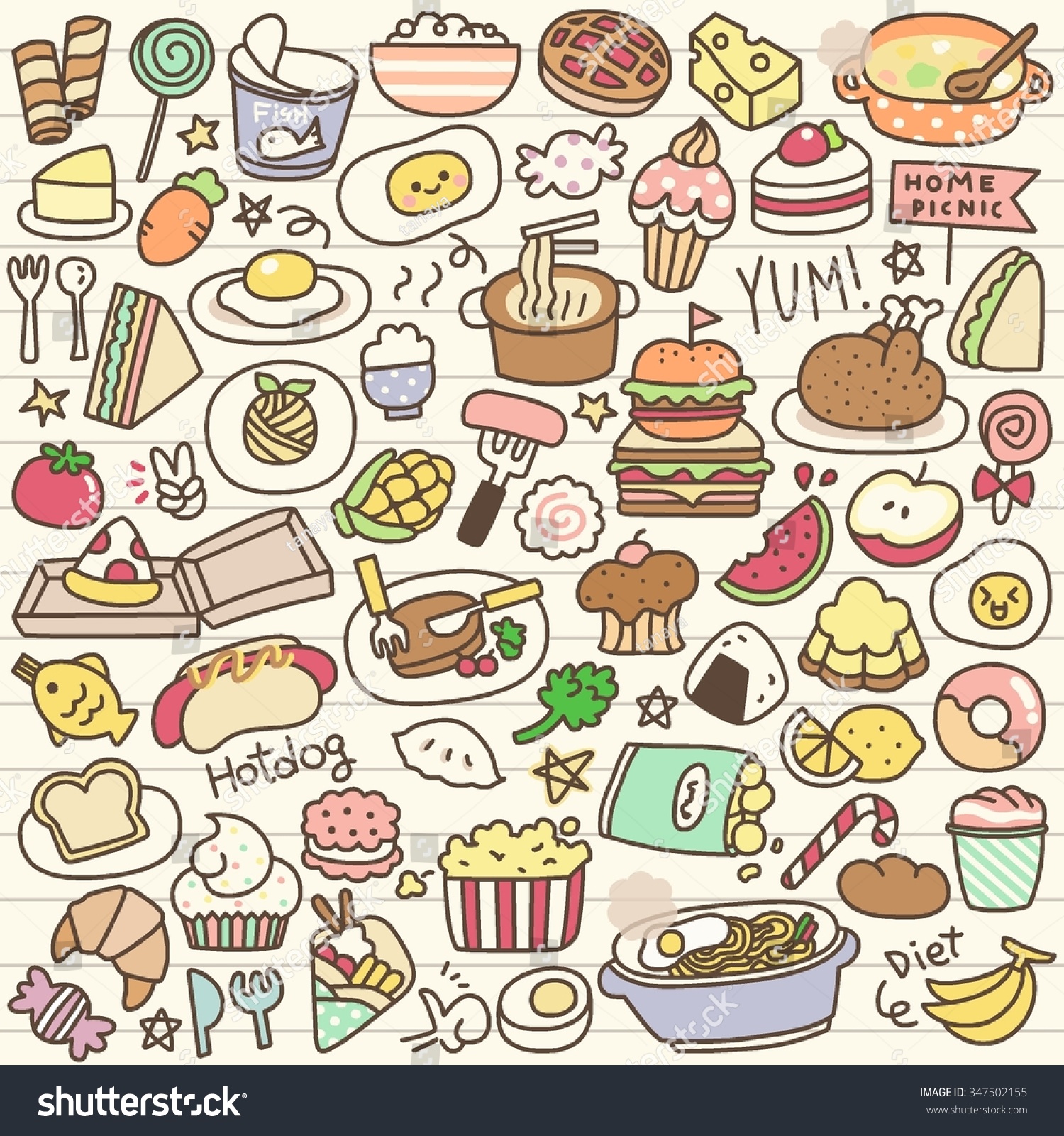 stock vector set of cute food doodle 347502155