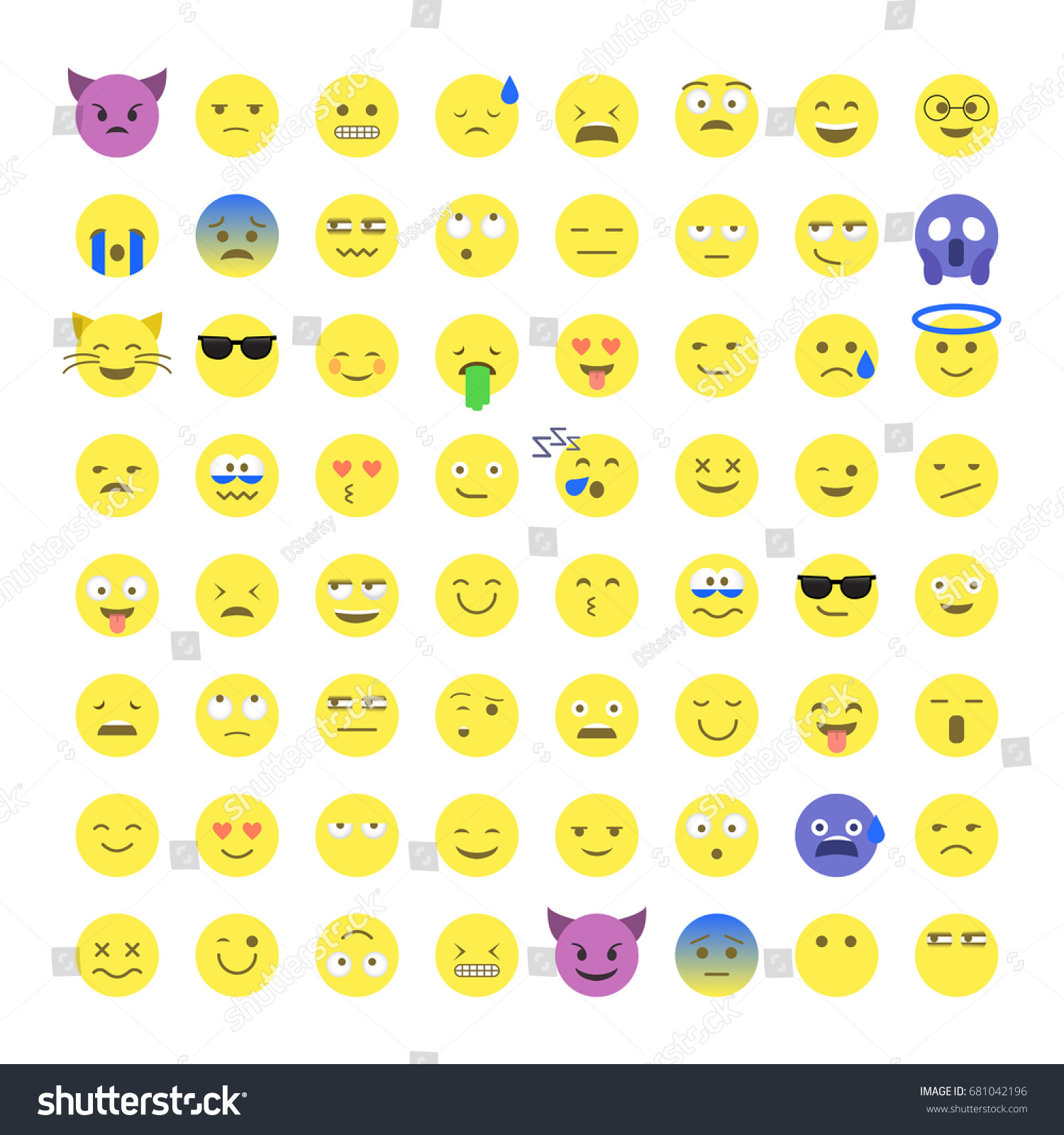 Set Cute Smiley Emoticons Emoji Flat Stock Vektor Royaltyfri 360 Hot Sex Picture