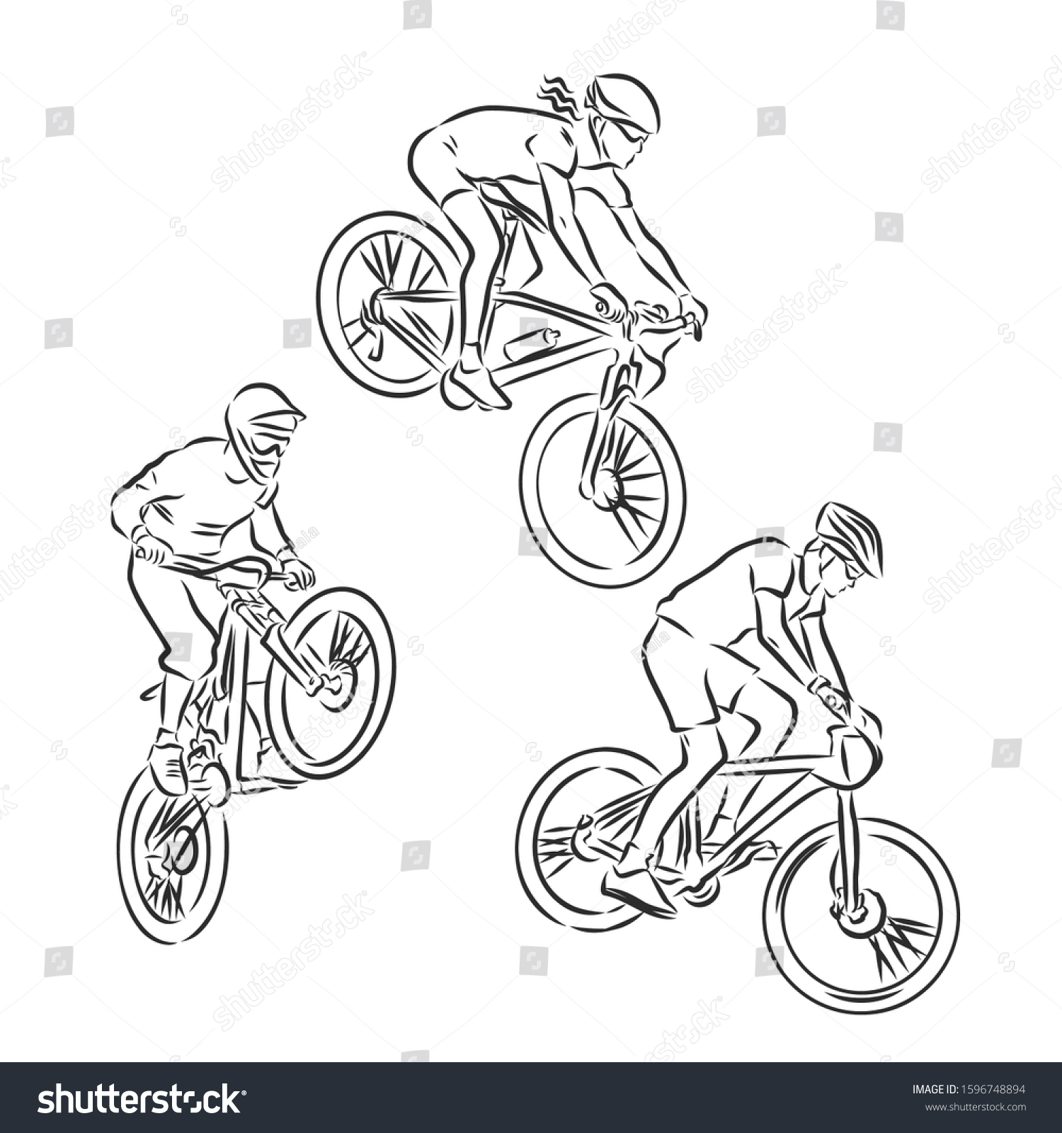 Set Cyclist Biker Vector Sketch Illustration Stock Vector Royalty Free