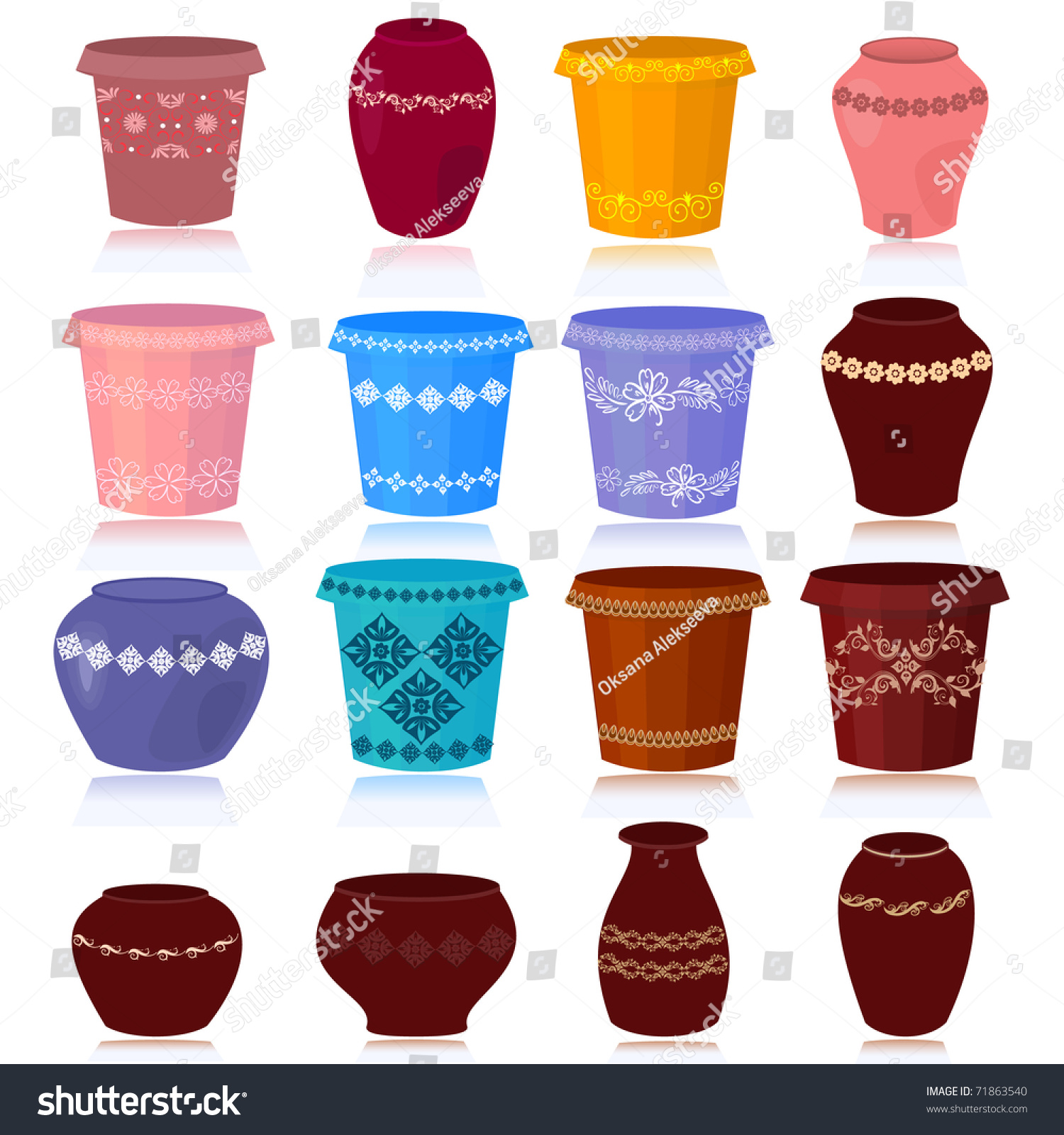 Set Of Decorative Flower Pots Stock Vector Illustration 71863540