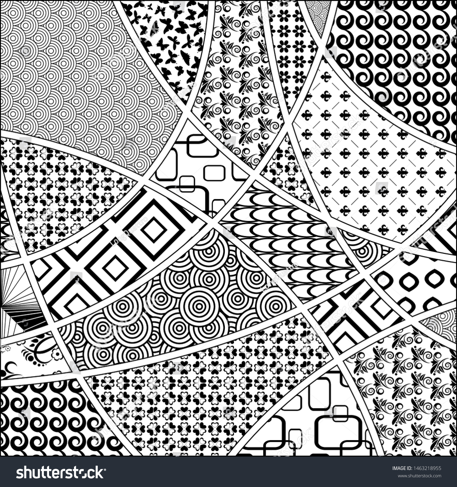 Set Different Black White Zentangle Patterns Stock Vector Royalty Free