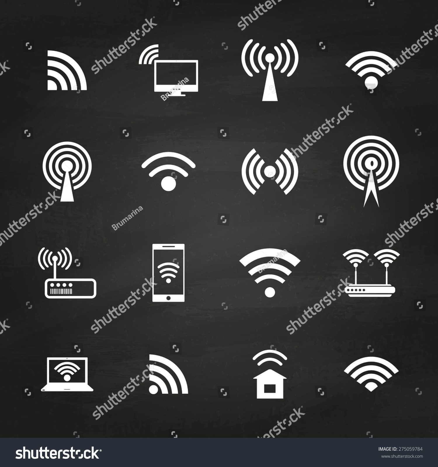 stock vector set of different black vector wireless and wifi icons for remote access and communication via radio 275059784