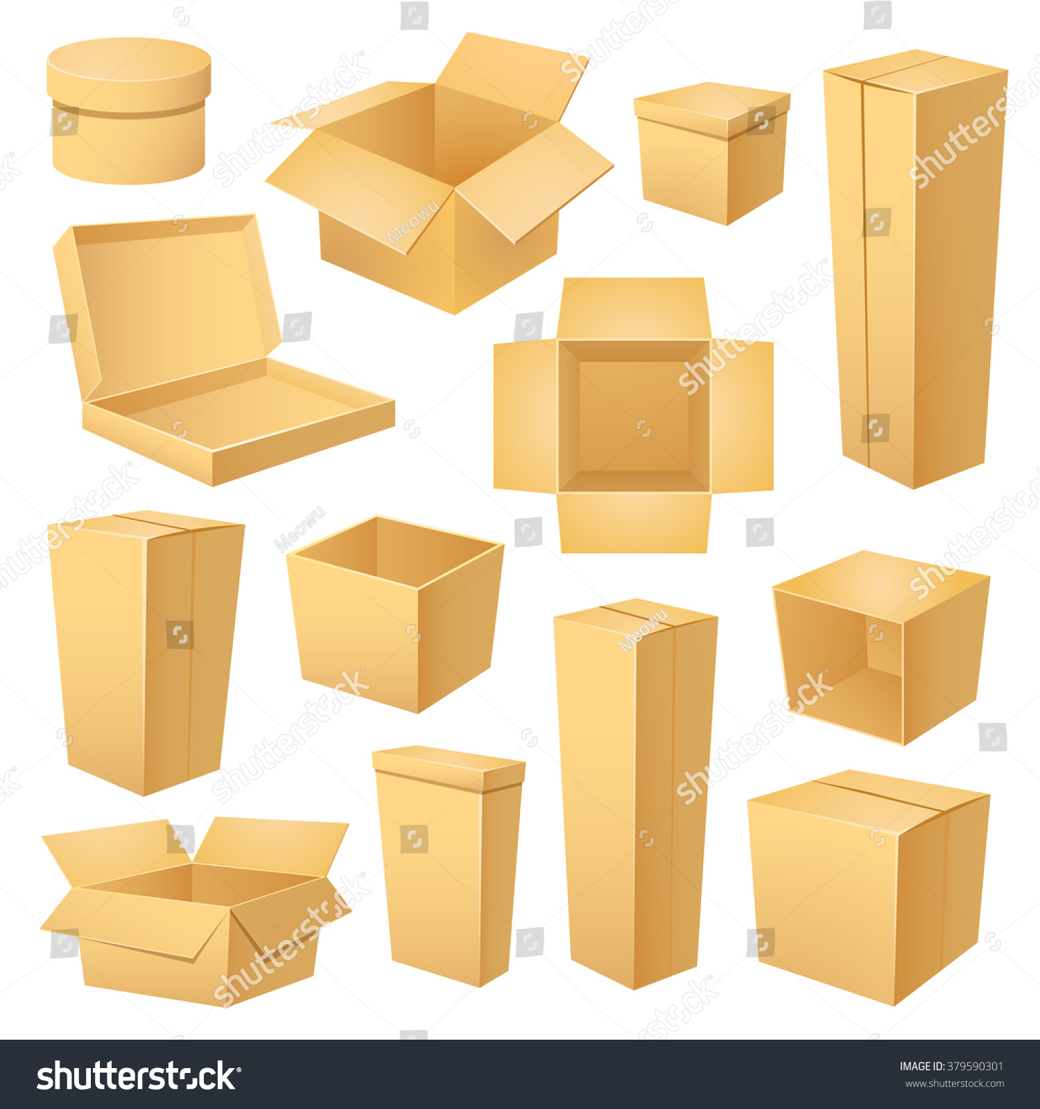 Set Different Cardboard Boxes Vector Illustration