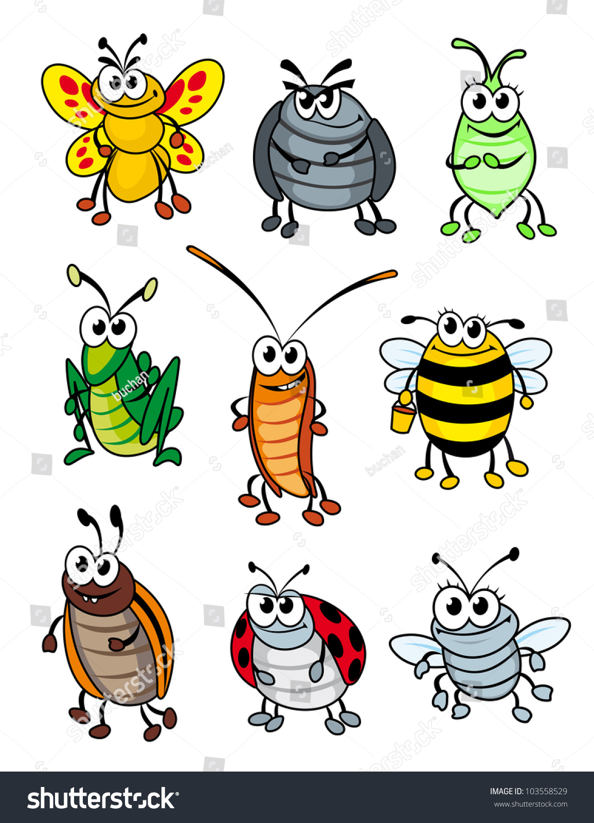 Set Of Doodle Cartoon Insects Vector Illustration 103558529