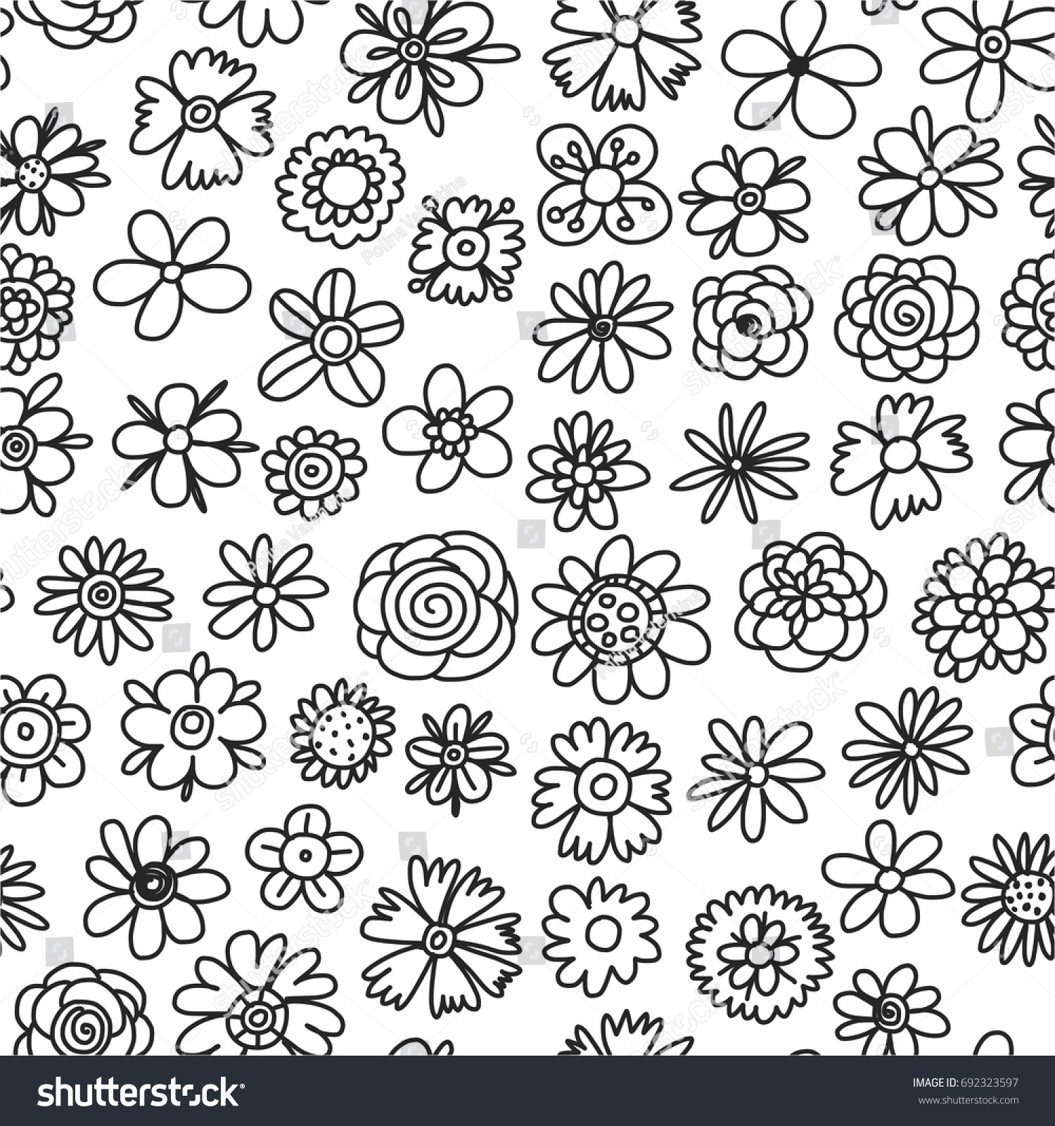 Set Doodle Sketch Flowers Collection Doodle Stock Vector Royalty Free