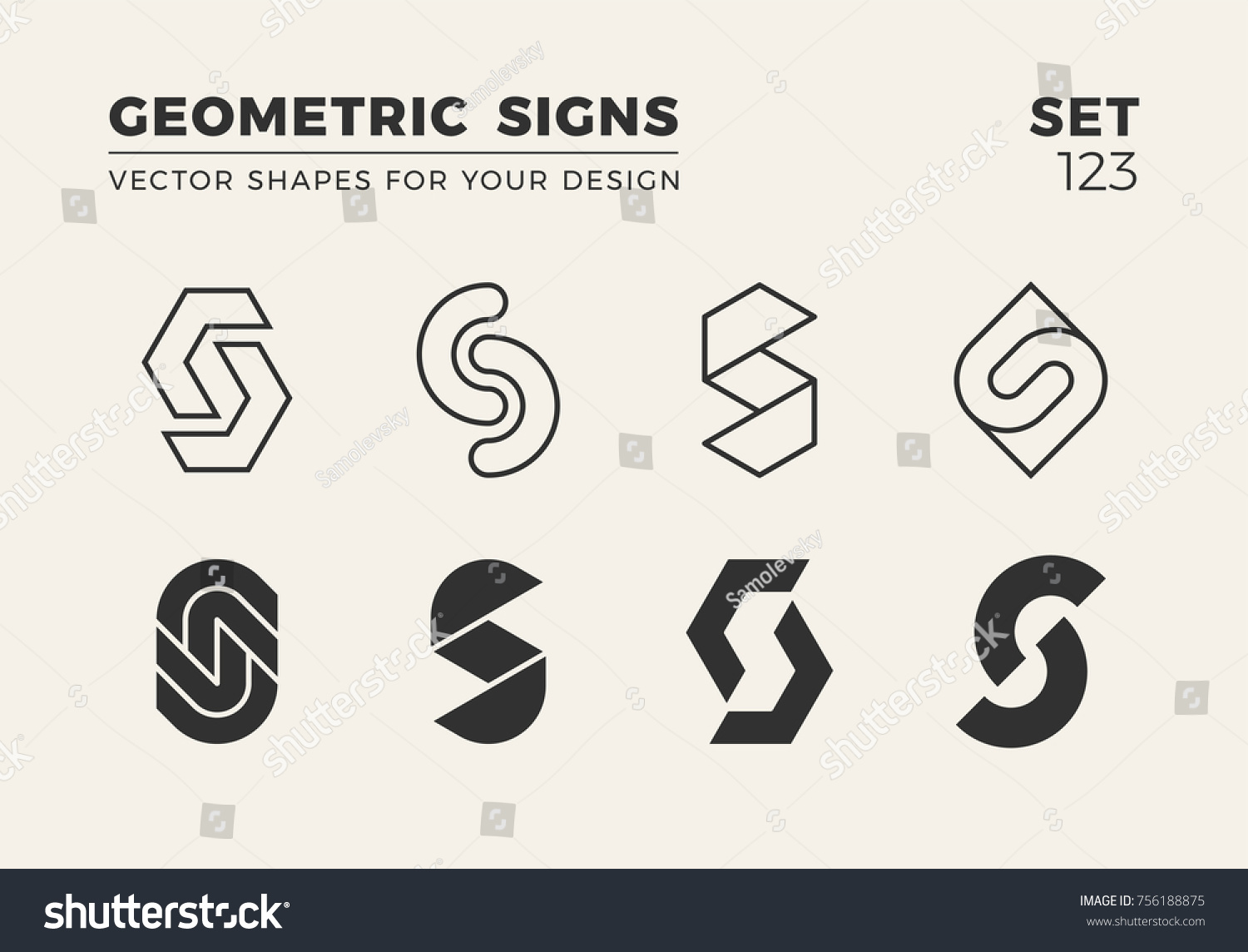 Set Eight Minimalistic Trendy Shapes Stylish Stock Vector Royalty Free